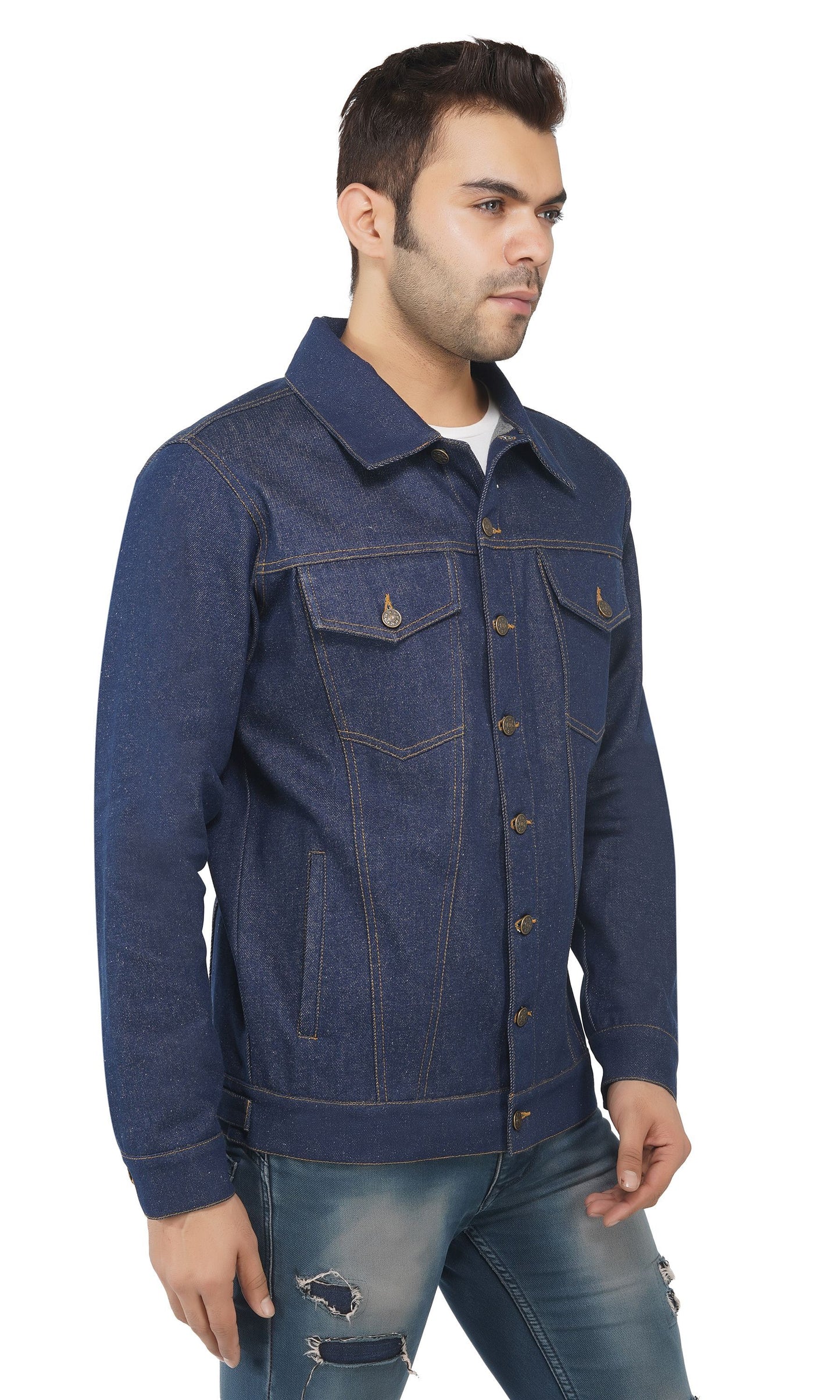 SLAY. Men's Denim Navy Blue Cotton Biker Denim Jacket-clothing-to-slay.myshopify.com-Jacket
