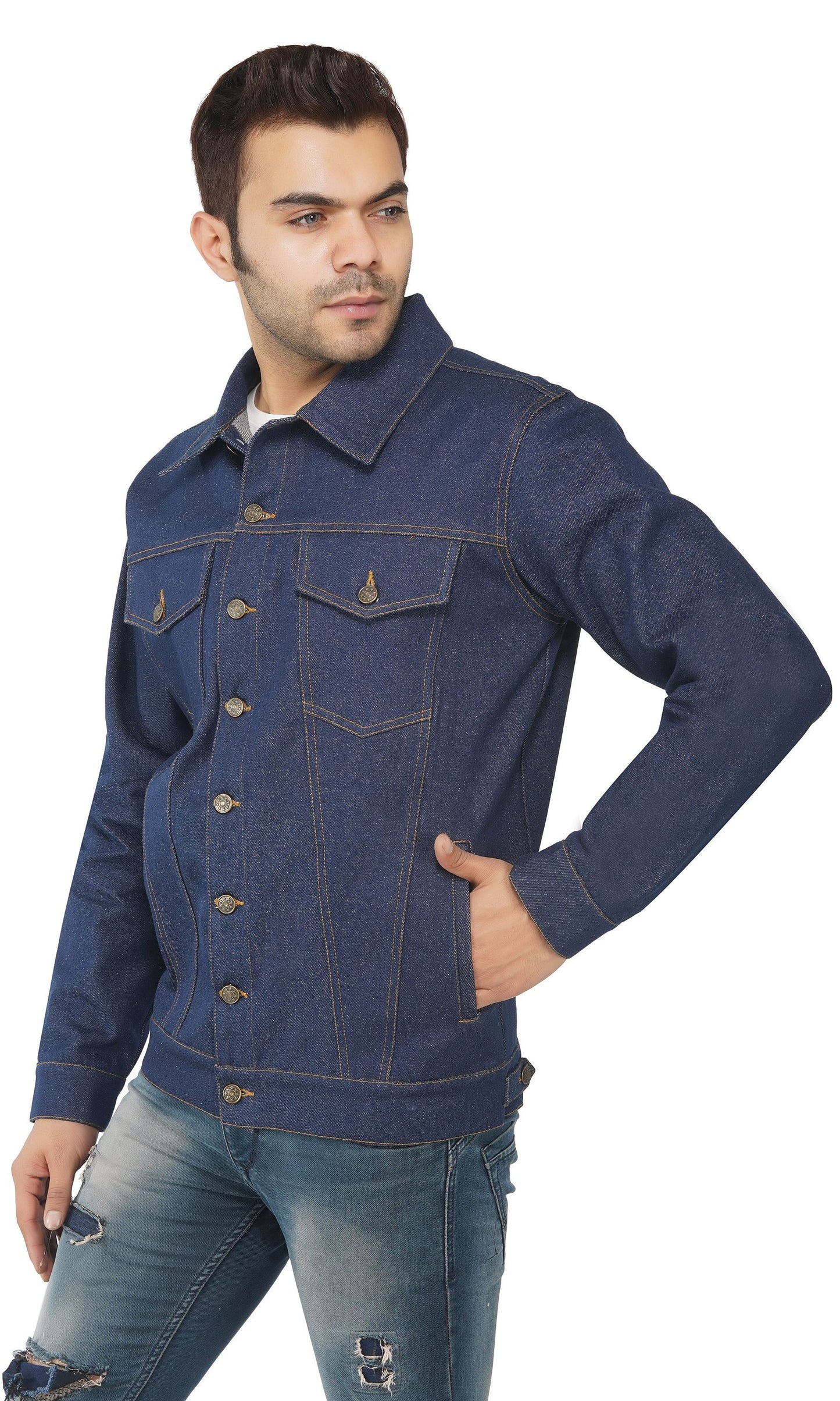 SLAY. Men's Denim Navy Blue Cotton Biker Denim Jacket-clothing-to-slay.myshopify.com-Jacket