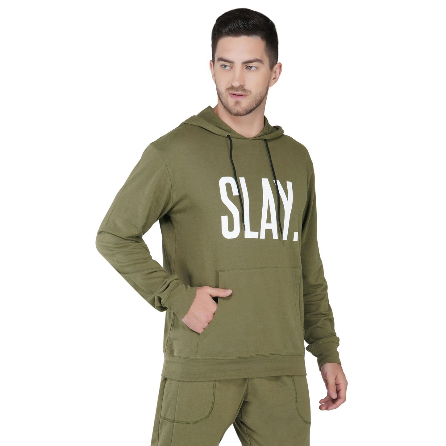 SLAY. Men's Printed Olive Green Hoodie with Kangaroo Pocket-clothing-to-slay.myshopify.com-Hoodie