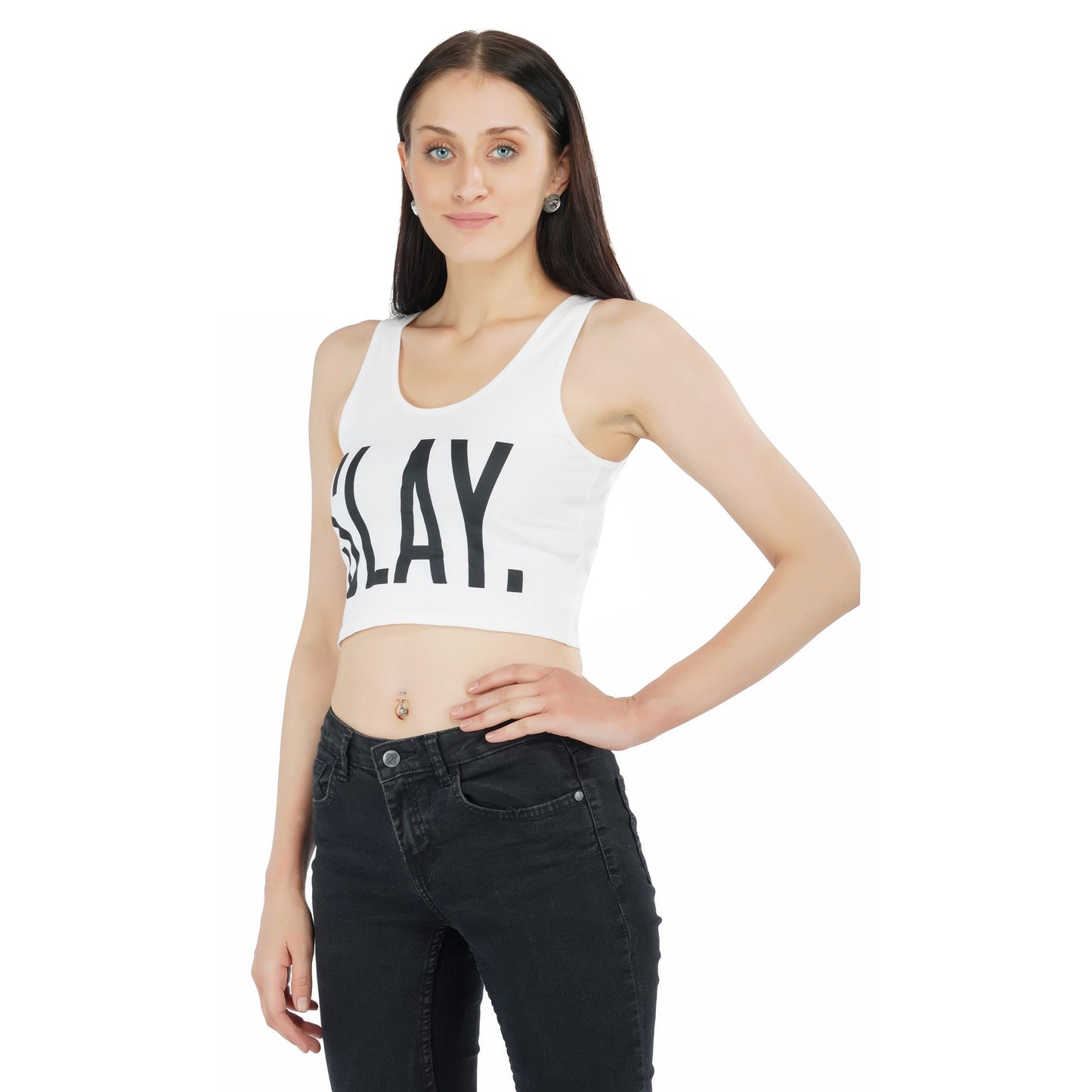 SLAY. Classic Women's Printed White Crop Top-clothing-to-slay.myshopify.com-Top