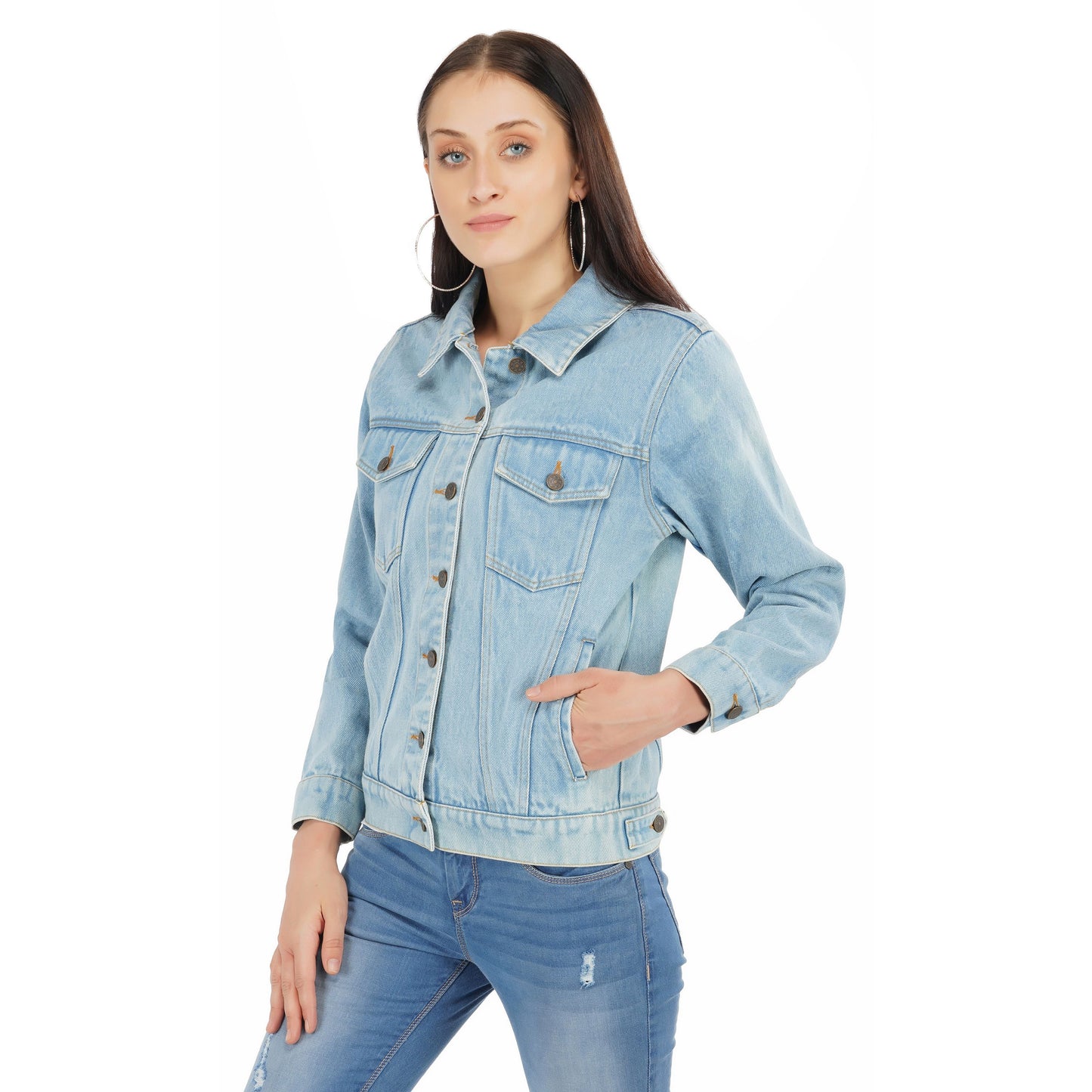 SLAY. Women's Washed Denim Button-Down Vintage Biker Jacket-clothing-to-slay.myshopify.com-Denim Jacket
