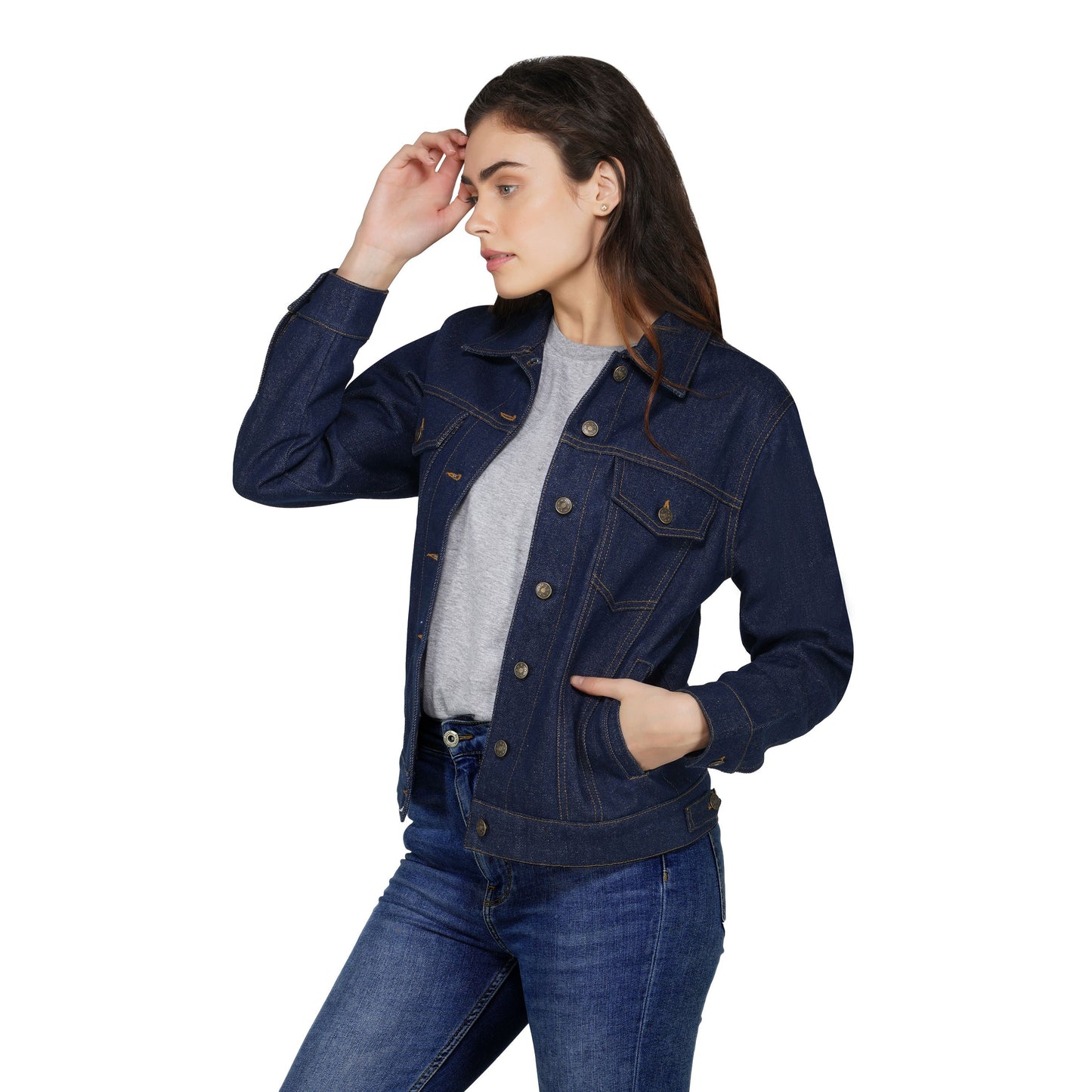 SLAY. Women's Embroidered Navy Blue Denim Jacket-clothing-to-slay.myshopify.com-Denim Jacket