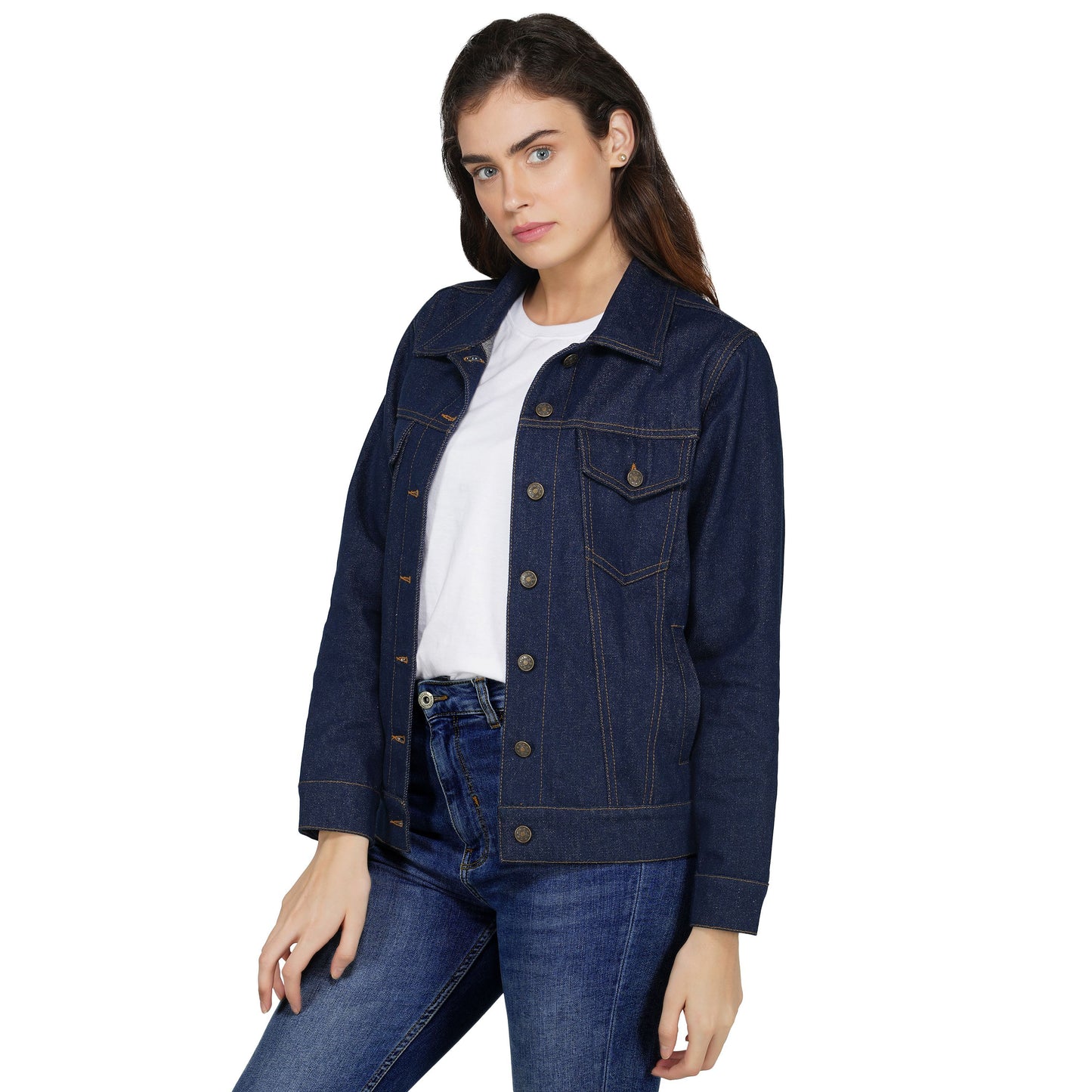 SLAY. Women's Navy Blue Button-Down Denim Jacket-clothing-to-slay.myshopify.com-Denim Jacket