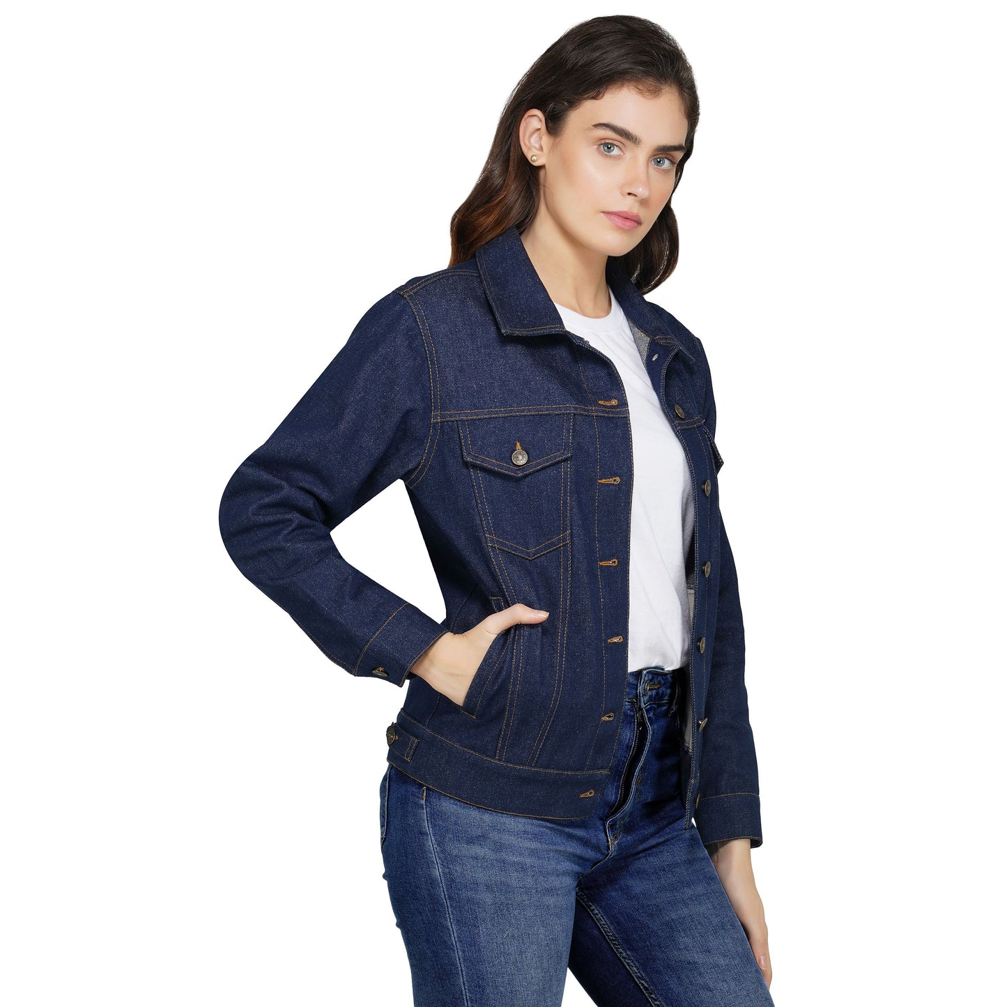 SLAY. Women's Navy Blue Button-Down Denim Jacket-clothing-to-slay.myshopify.com-Denim Jacket