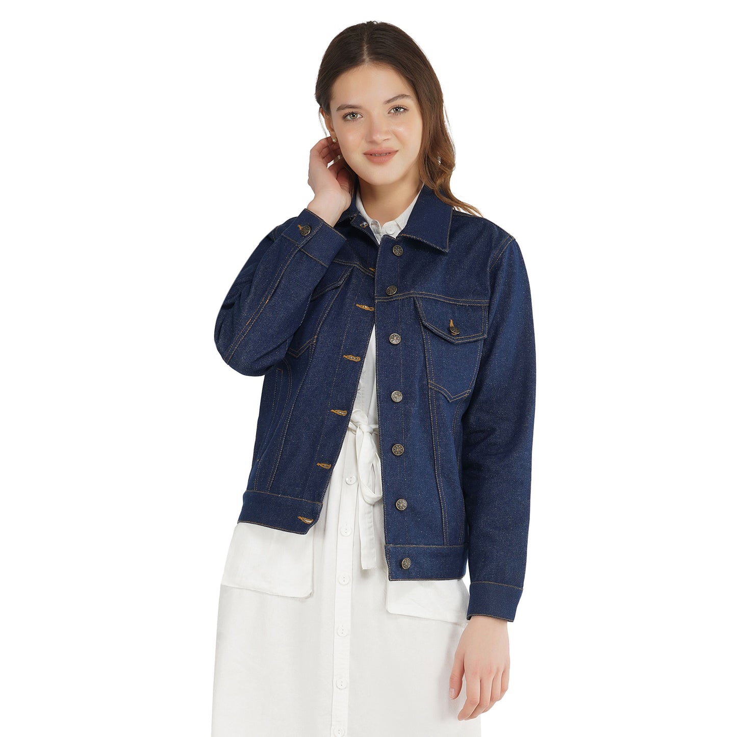 SLAY. Women's Solid Navy Blue Vintage Denim Jacket-clothing-to-slay.myshopify.com-Denim Jacket