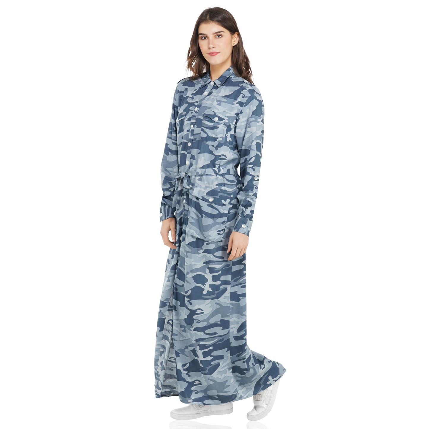 SLAY. Women's Blue Camouflage Printed A-Line Long Dress-clothing-to-slay.myshopify.com-Dress