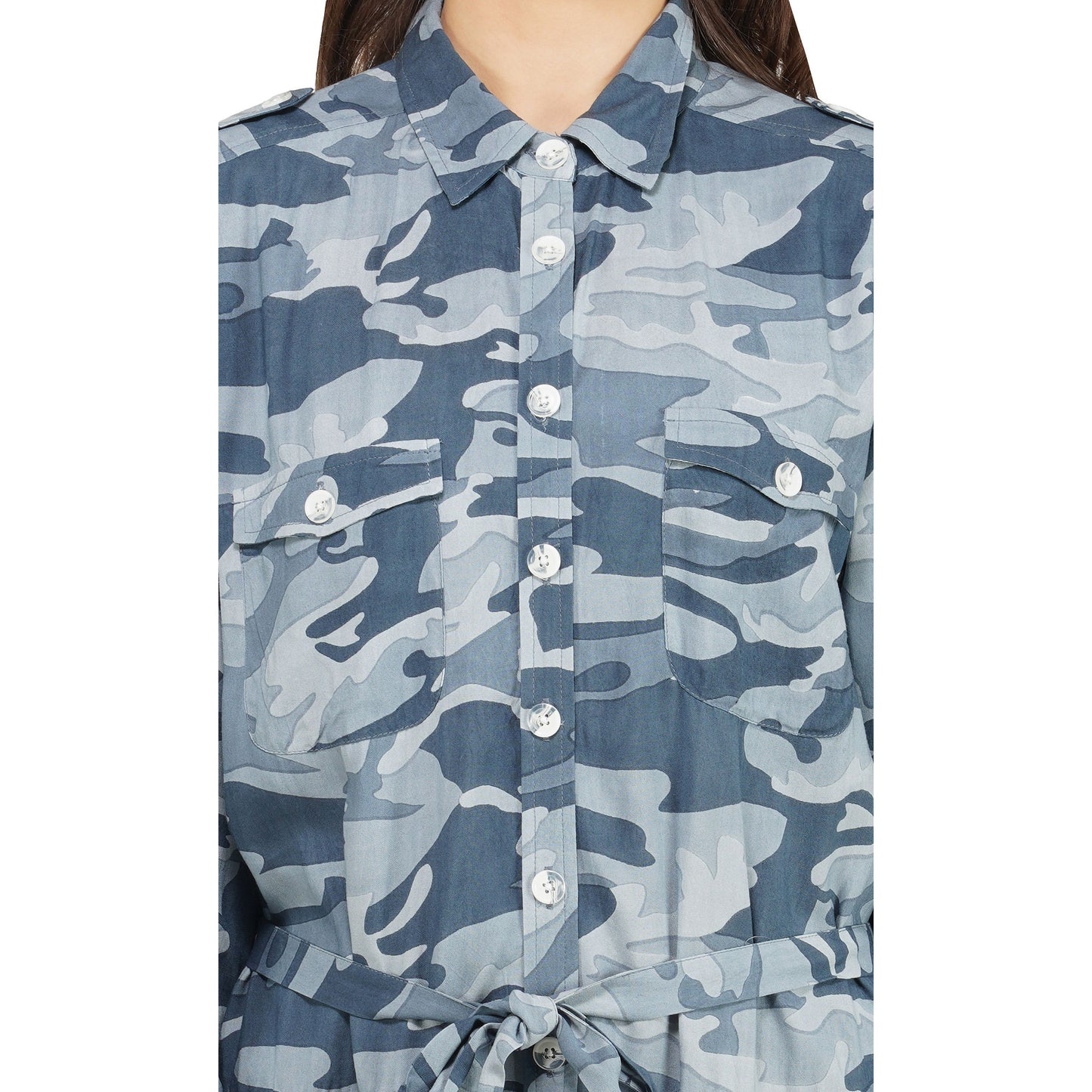 SLAY. Women's Blue Camouflage Printed A-Line Long Dress-clothing-to-slay.myshopify.com-Dress