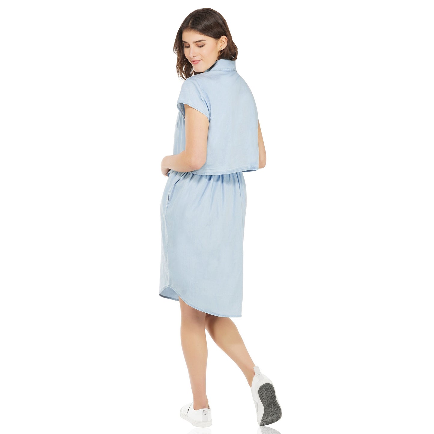 SLAY. Women's Sky Blue Denim Tie-Front Knotted Short A-line Dress-clothing-to-slay.myshopify.com-Dress