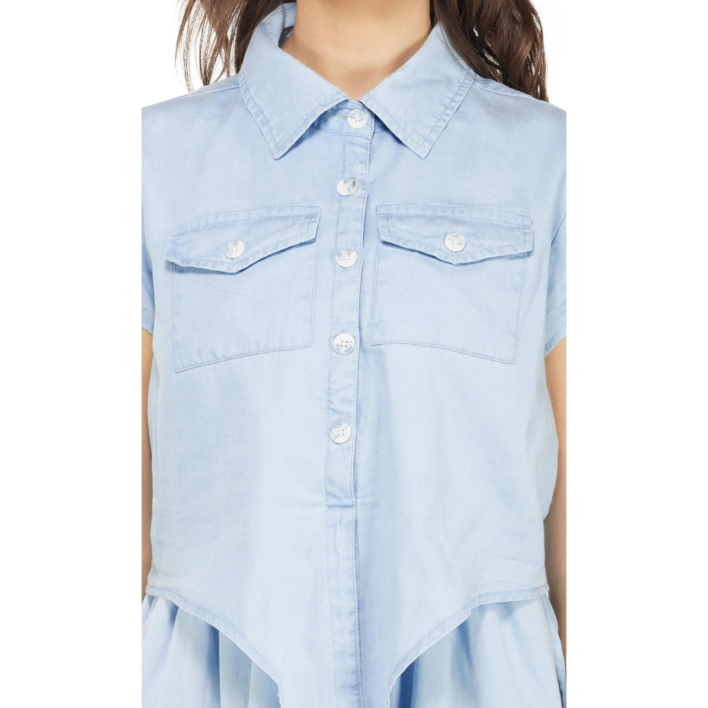 SLAY. Women's Sky Blue Denim Tie-Front Knotted Short A-line Dress-clothing-to-slay.myshopify.com-Dress