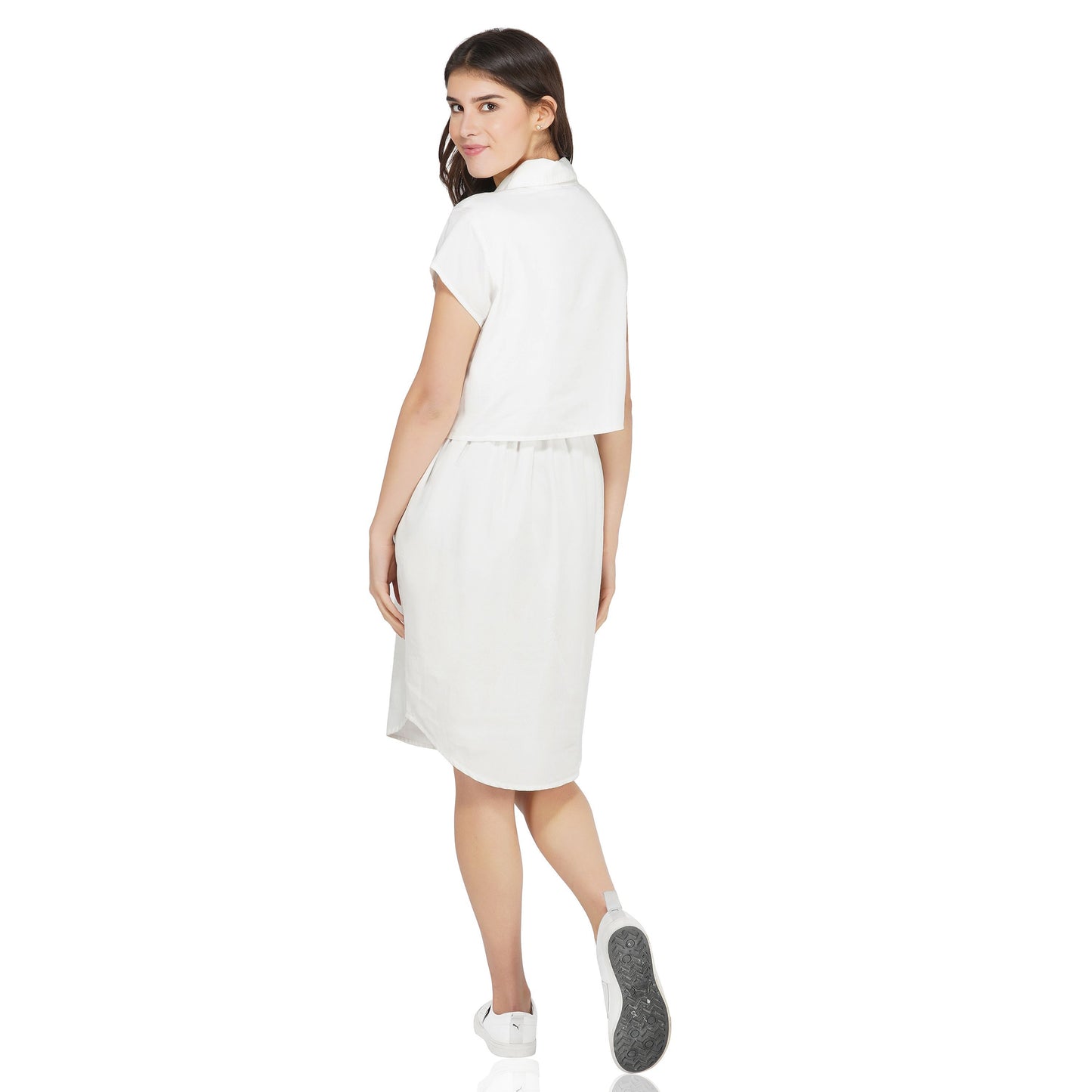 SLAY. Women's Wrinkle Resistant Tie-Front Knotted A-line Short White Dress in Tencel Fabric-clothing-to-slay.myshopify.com-Dress
