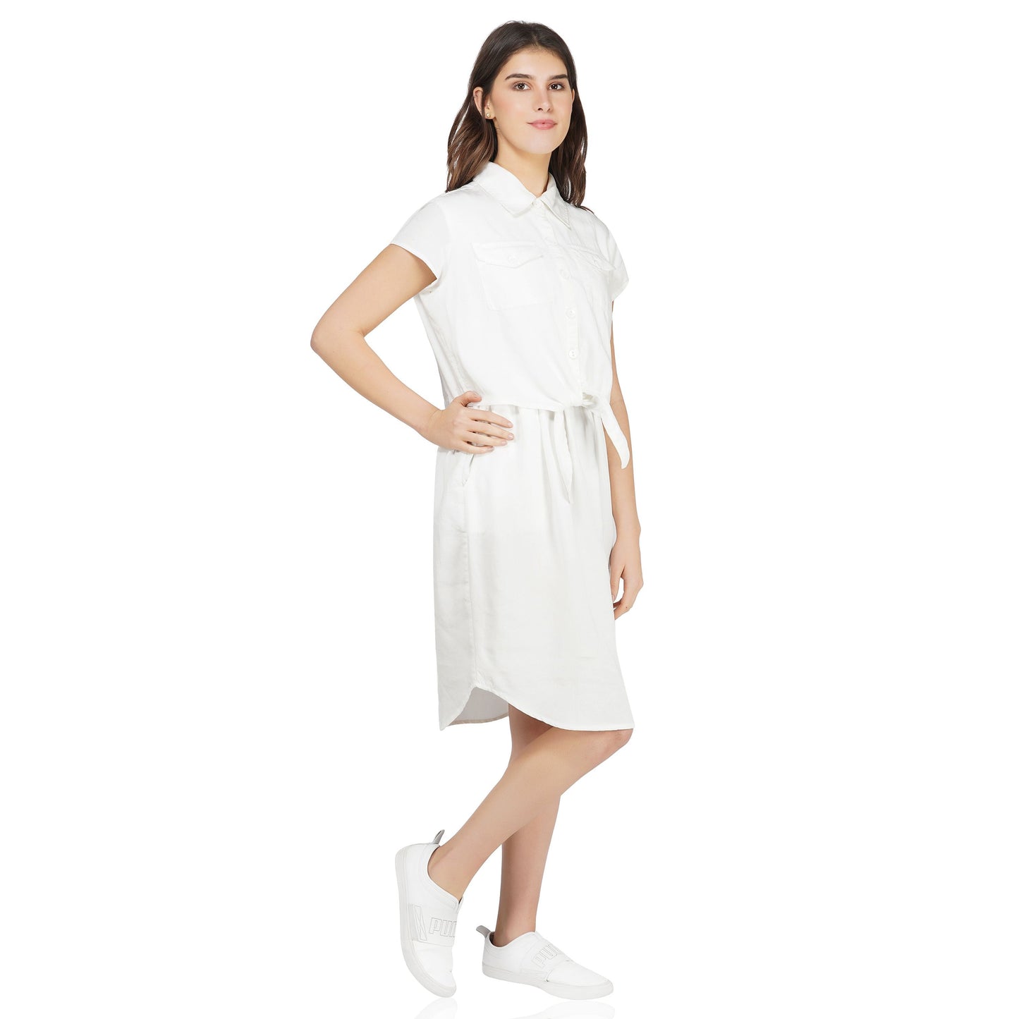 SLAY. Women's Wrinkle Resistant Tie-Front Knotted A-line Short White Dress in Tencel Fabric-clothing-to-slay.myshopify.com-Dress