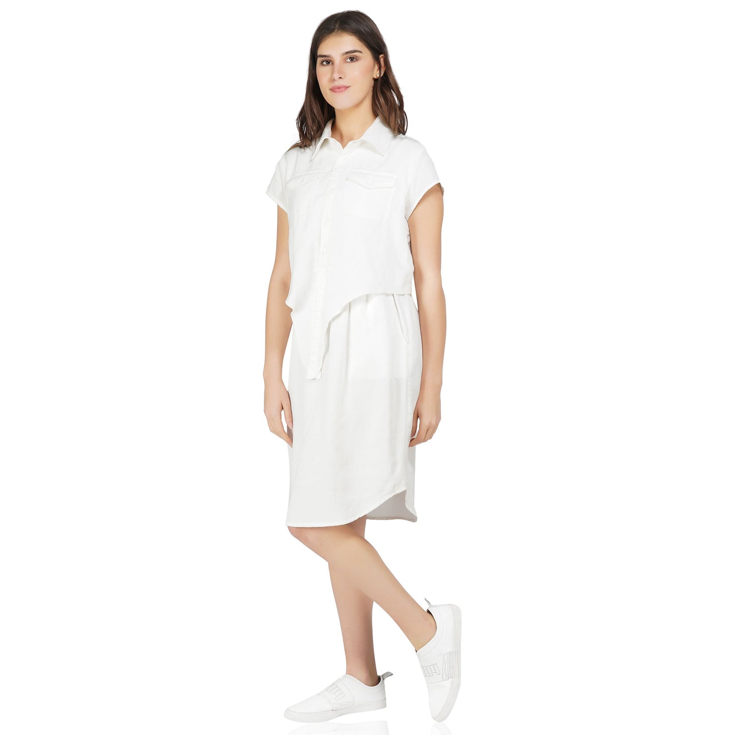 SLAY. Women's Wrinkle Resistant Tie-Front Knotted A-line Short White Dress in Tencel Fabric-clothing-to-slay.myshopify.com-Dress