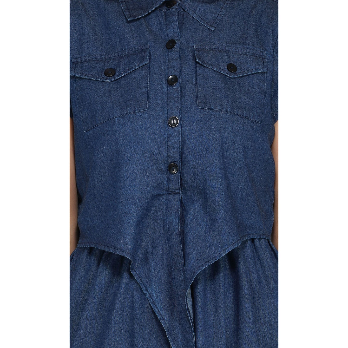 SLAY. Women's Navy Blue Tie-Front Knotted Denim Short Dress-clothing-to-slay.myshopify.com-Dress