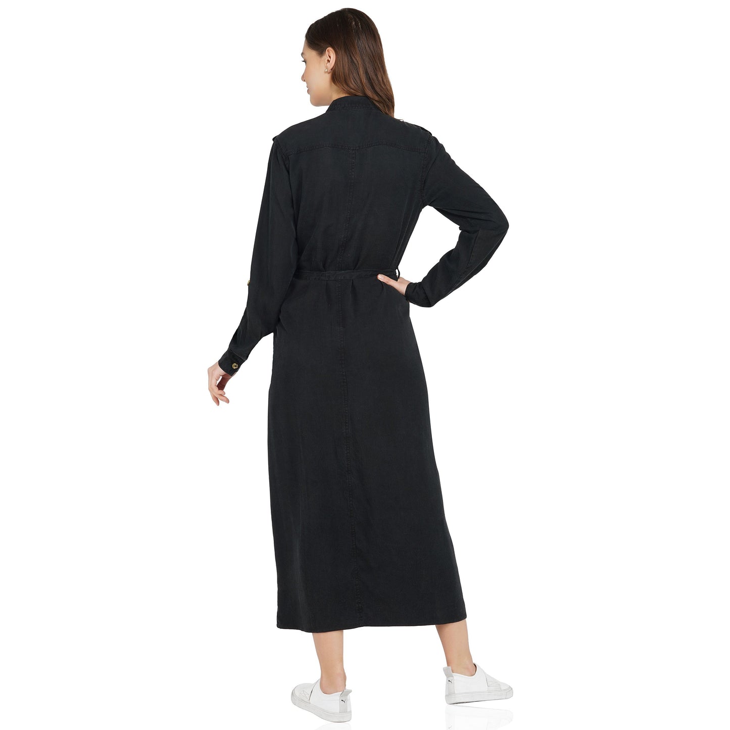 SLAY. Women's Wrinkle Resistant A-line Long Black Dress in Tencel Fabric-clothing-to-slay.myshopify.com-Dress