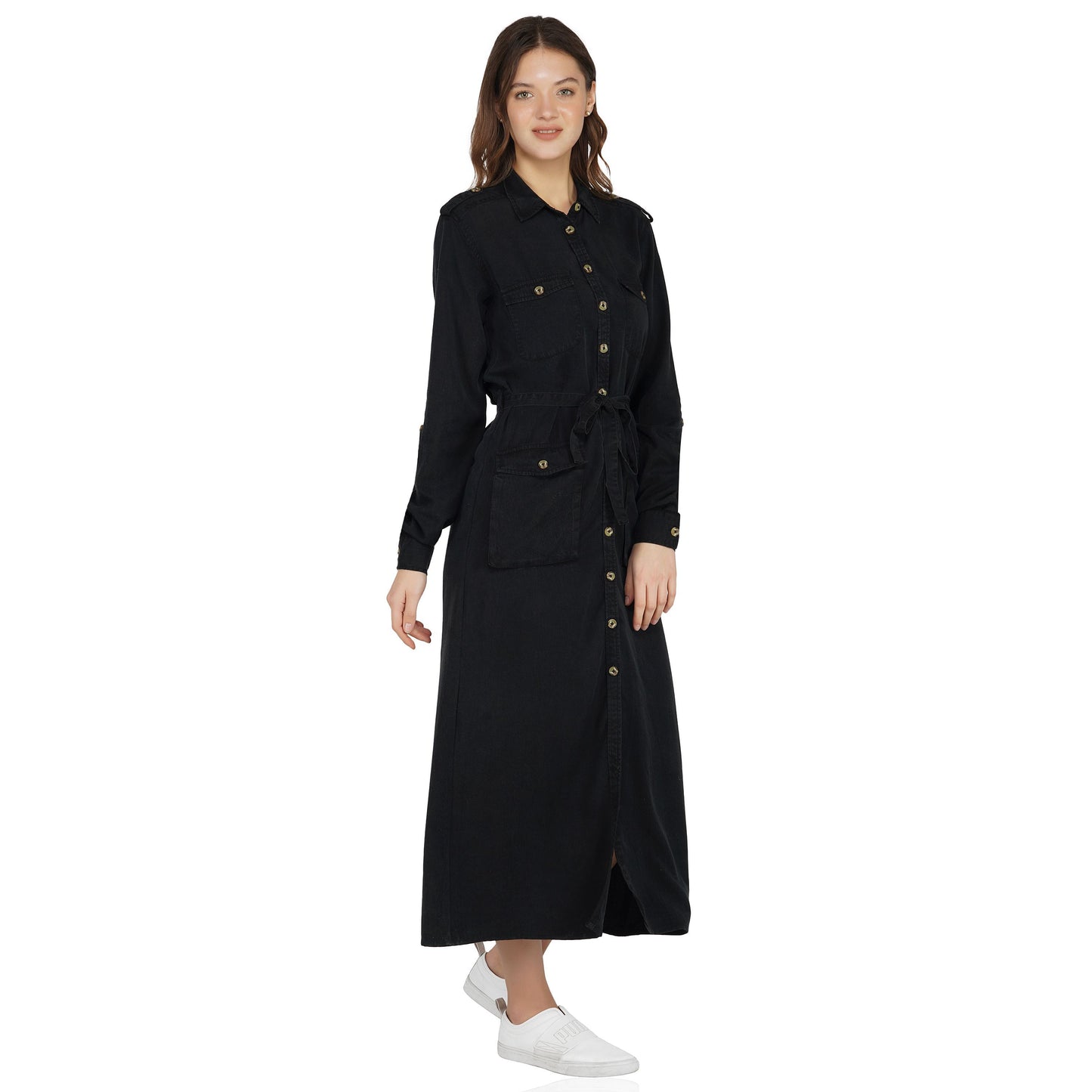 SLAY. Women's Wrinkle Resistant A-line Long Black Dress in Tencel Fabric-clothing-to-slay.myshopify.com-Dress