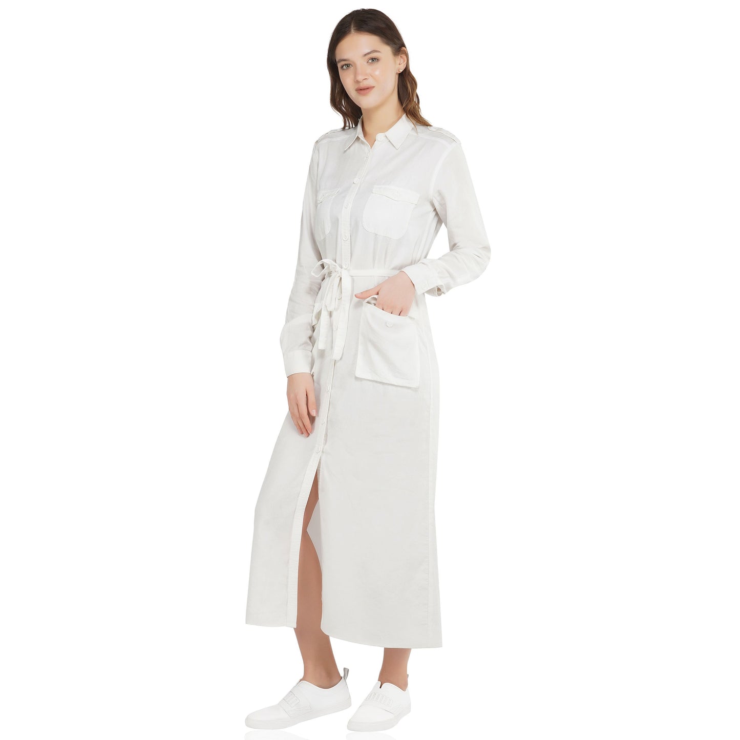 SLAY. Women's White Long Dress in Wrinkle Resistant Tencel Fabric-clothing-to-slay.myshopify.com-Dress