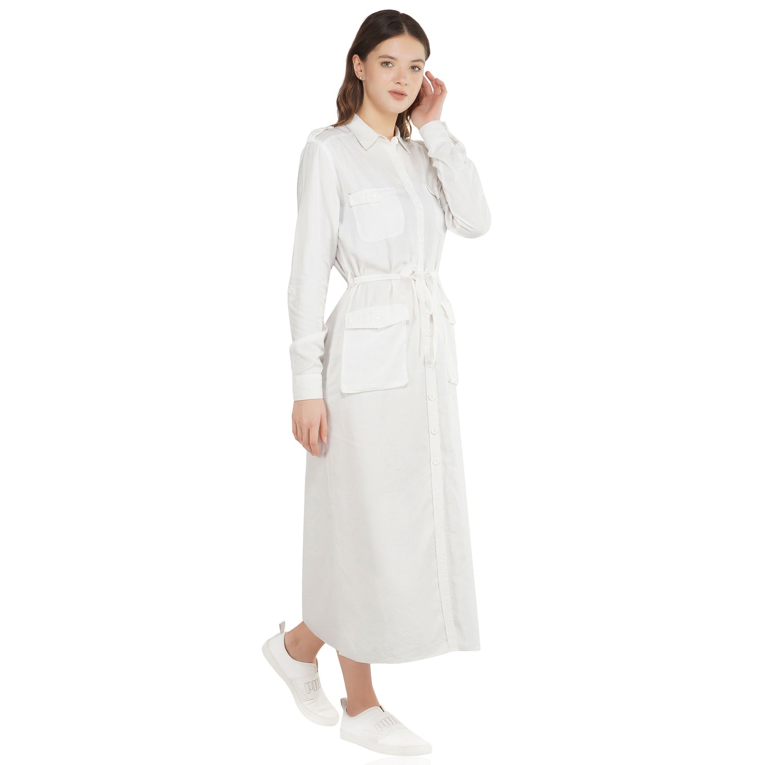 SLAY. Women's White Long Dress in Wrinkle Resistant Tencel Fabric-clothing-to-slay.myshopify.com-Dress