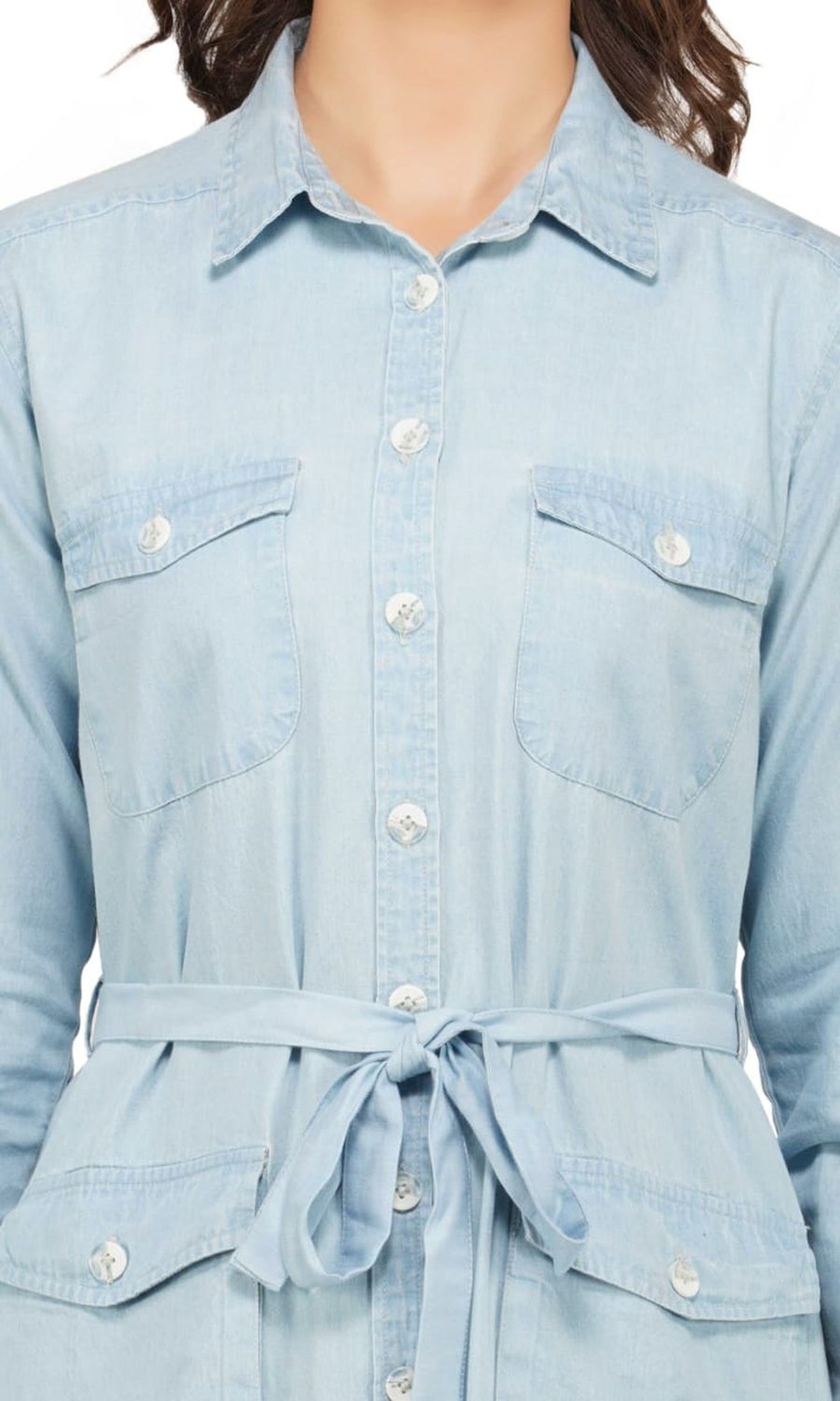 SLAY. Women's Light Blue Denim A- Line Long Dress-clothing-to-slay.myshopify.com-Dress