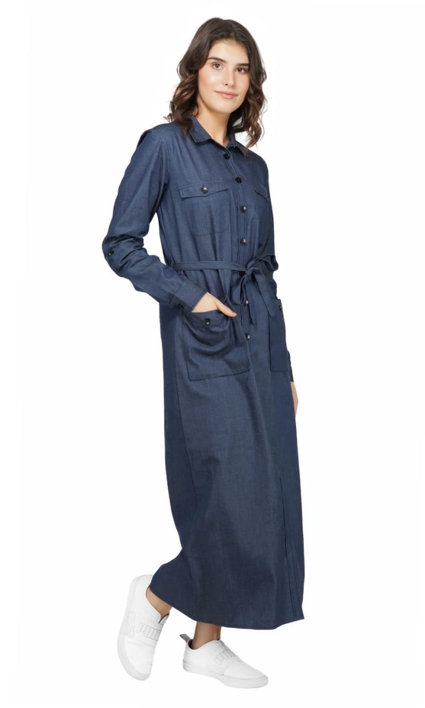 SLAY. Women's Denim Navy Blue A-Line Long Dress-clothing-to-slay.myshopify.com-Dress