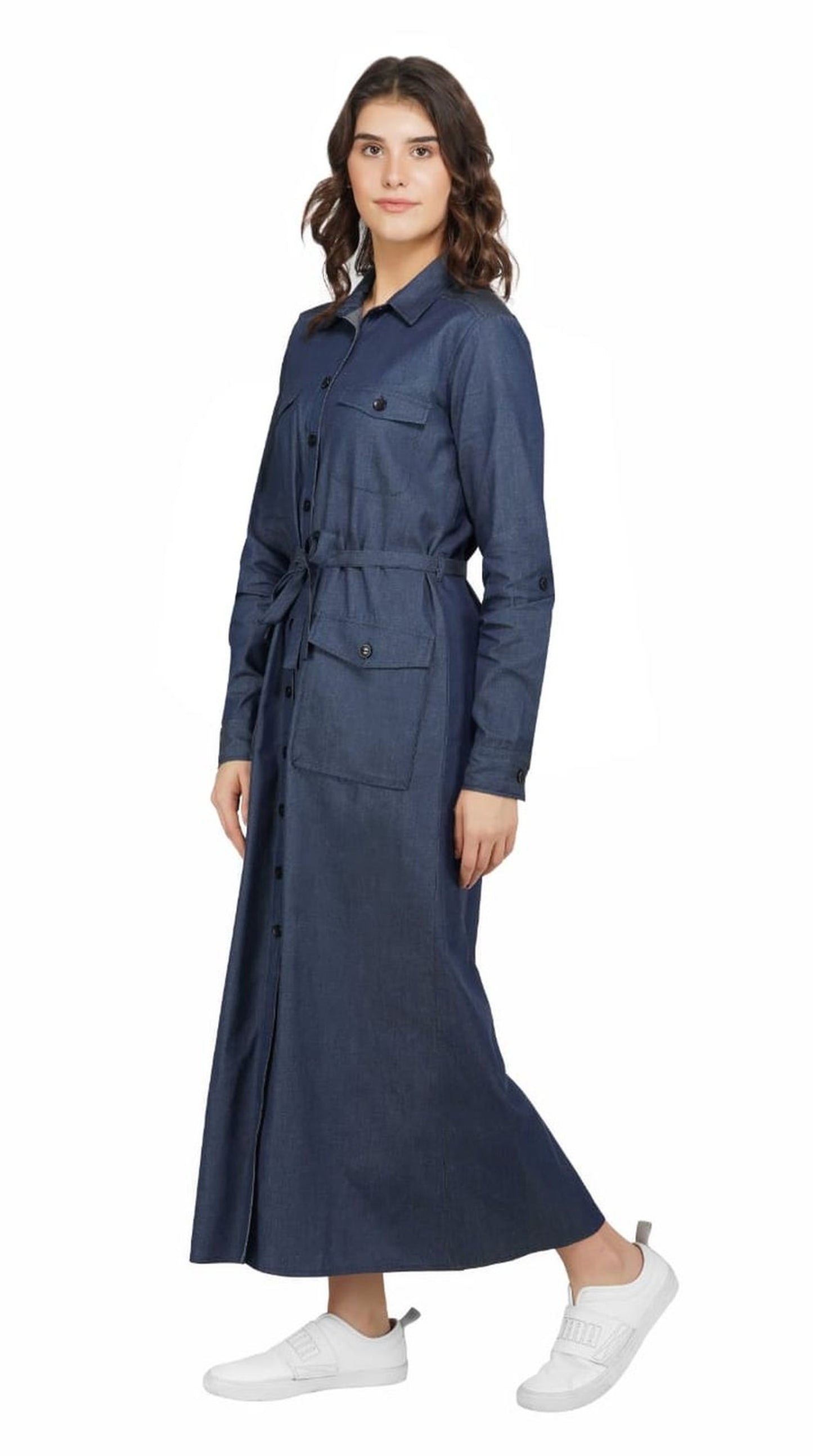 SLAY. Women's Denim Navy Blue A-Line Long Dress-clothing-to-slay.myshopify.com-Dress