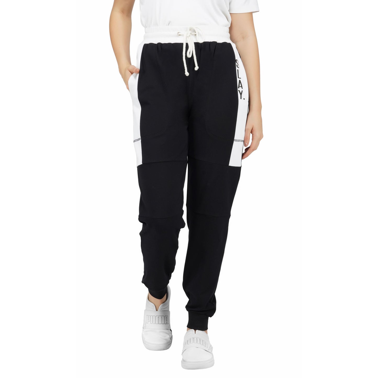 SLAY. Women's Black Jogger Pants With White Stripes-clothing-to-slay.myshopify.com-Joggers