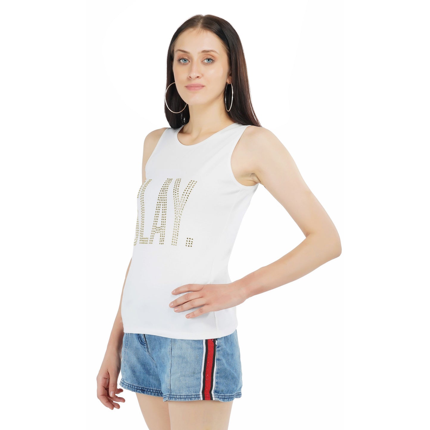 SLAY. Women's Gold Crystal Embellished Tank Top-clothing-to-slay.myshopify.com-Top
