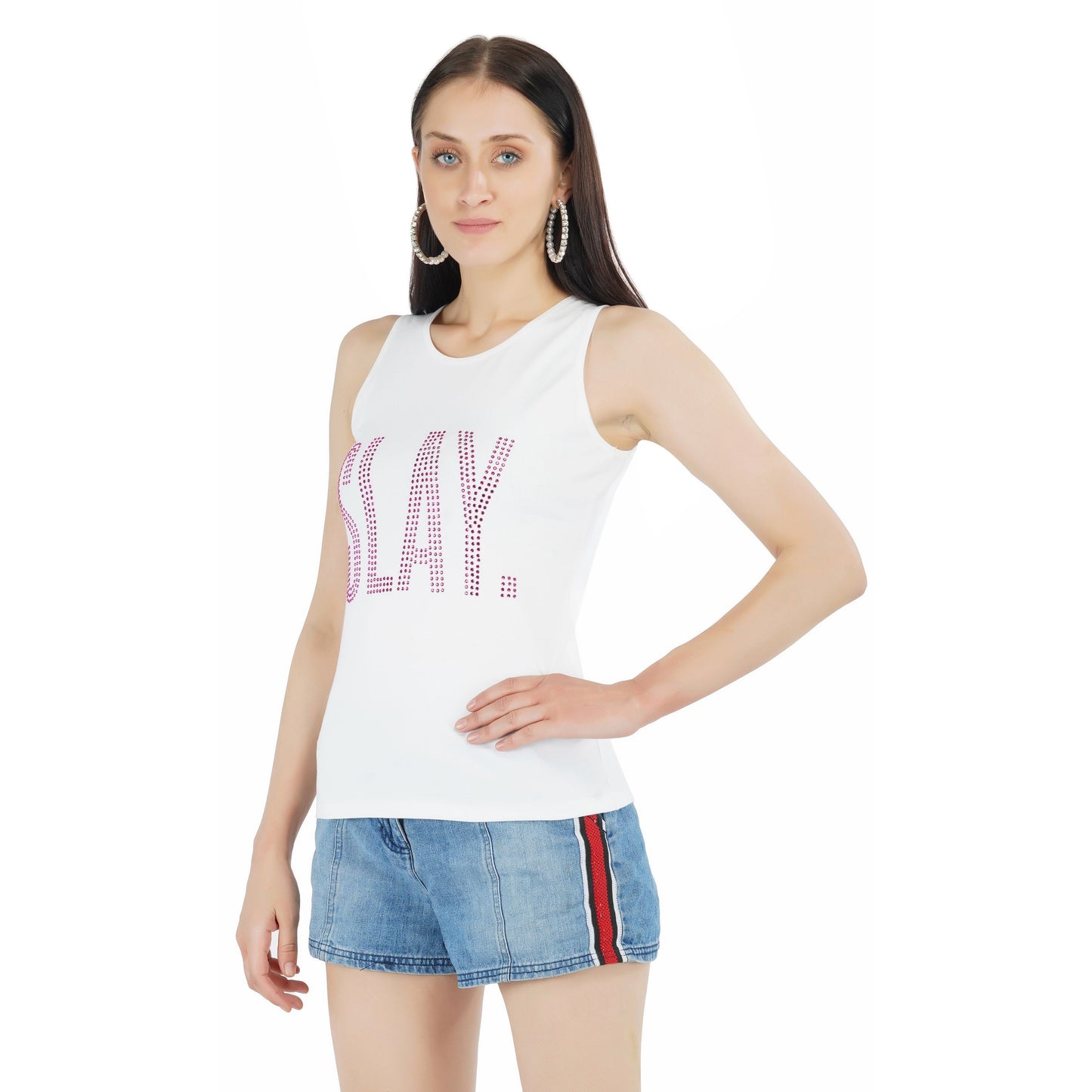 SLAY. Women's Pink Crystal Embellished Tank Top-clothing-to-slay.myshopify.com-Top