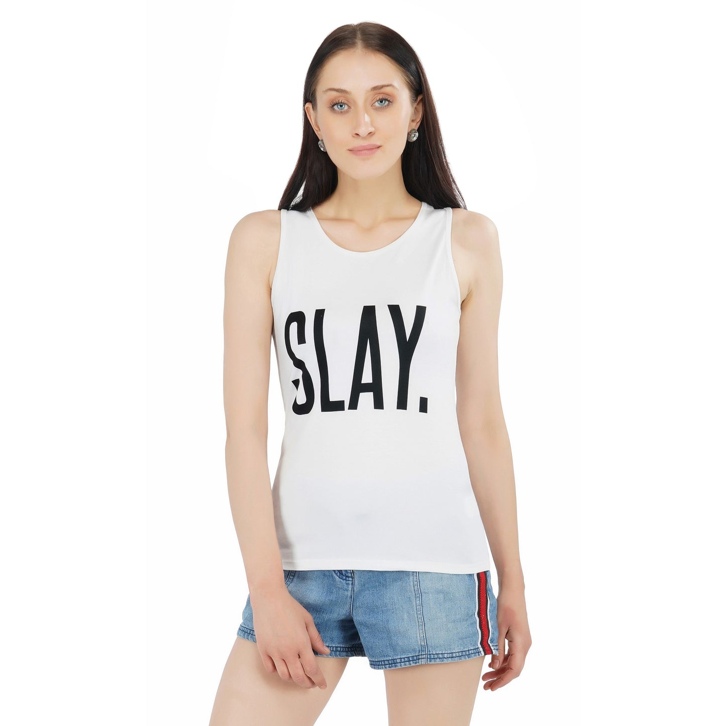 SLAY. Classic Women's Printed White Tank Top-clothing-to-slay.myshopify.com-Top