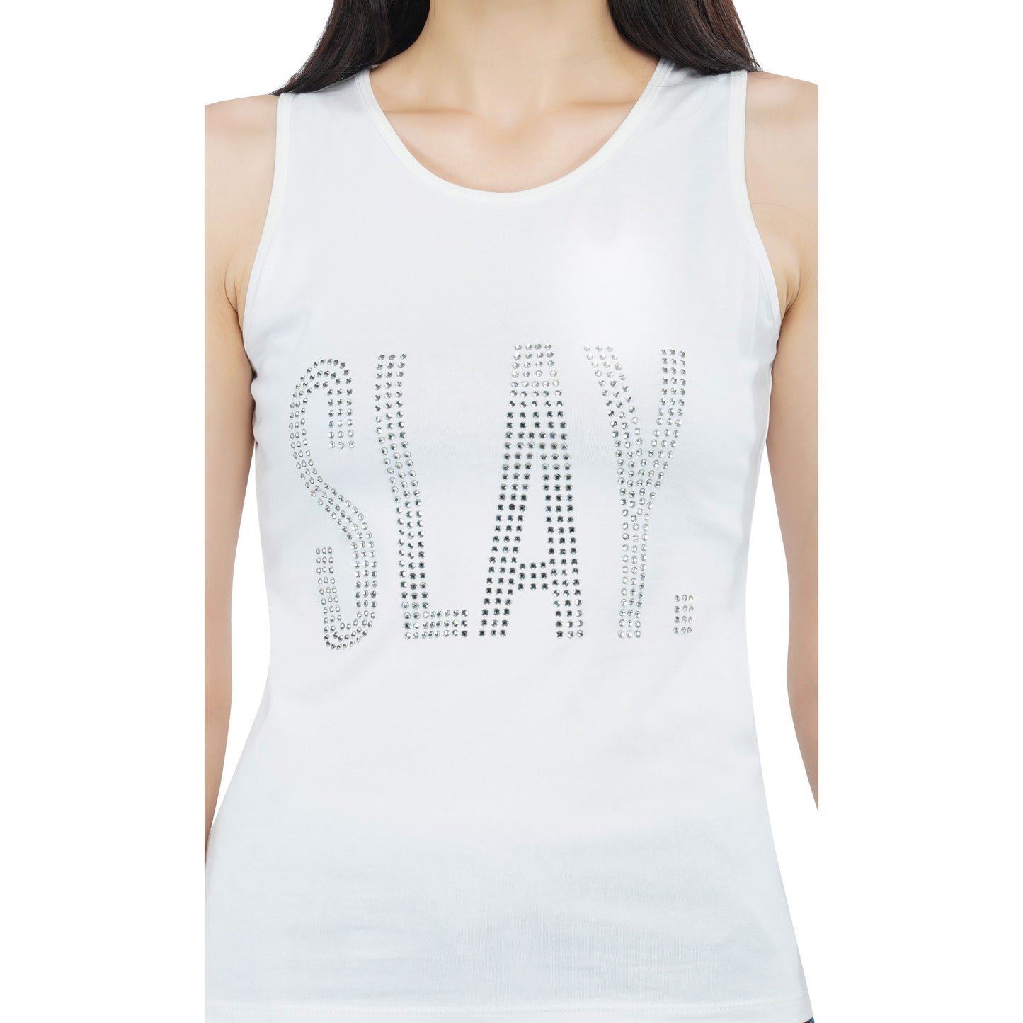 SLAY. Women's Silver Crystal Embellished Tank Top-clothing-to-slay.myshopify.com-Top