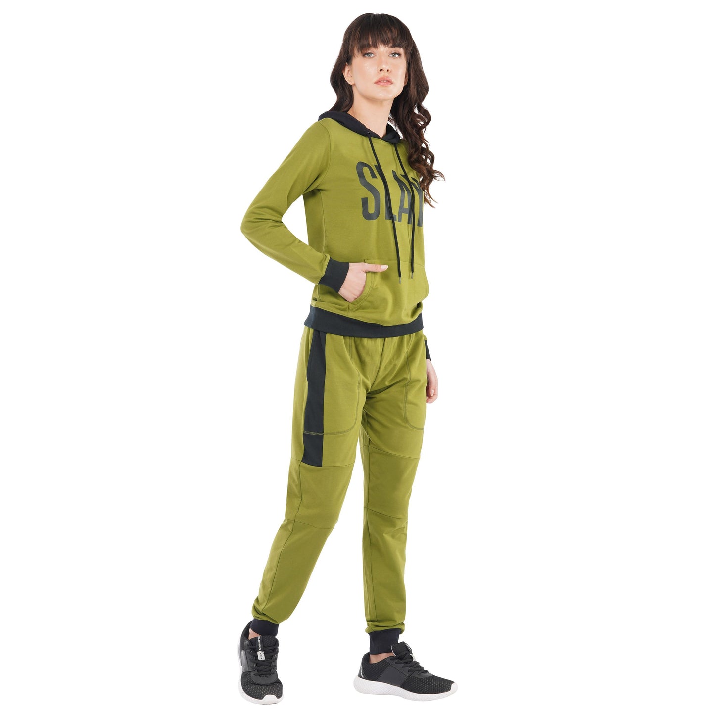 SLAY. Classic Women's Olive Green Tracksuit with Black Rib-clothing-to-slay.myshopify.com-Tracksuit