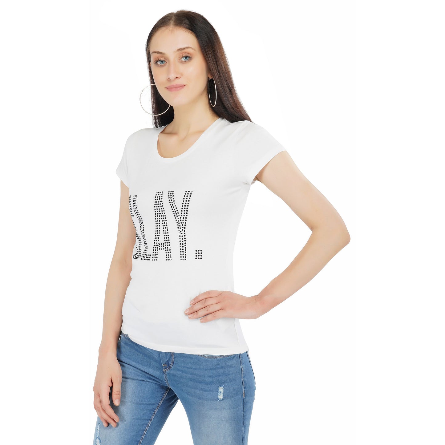 SLAY. Women's Black Crystal Embellished T-shirt-clothing-to-slay.myshopify.com-T-shirt