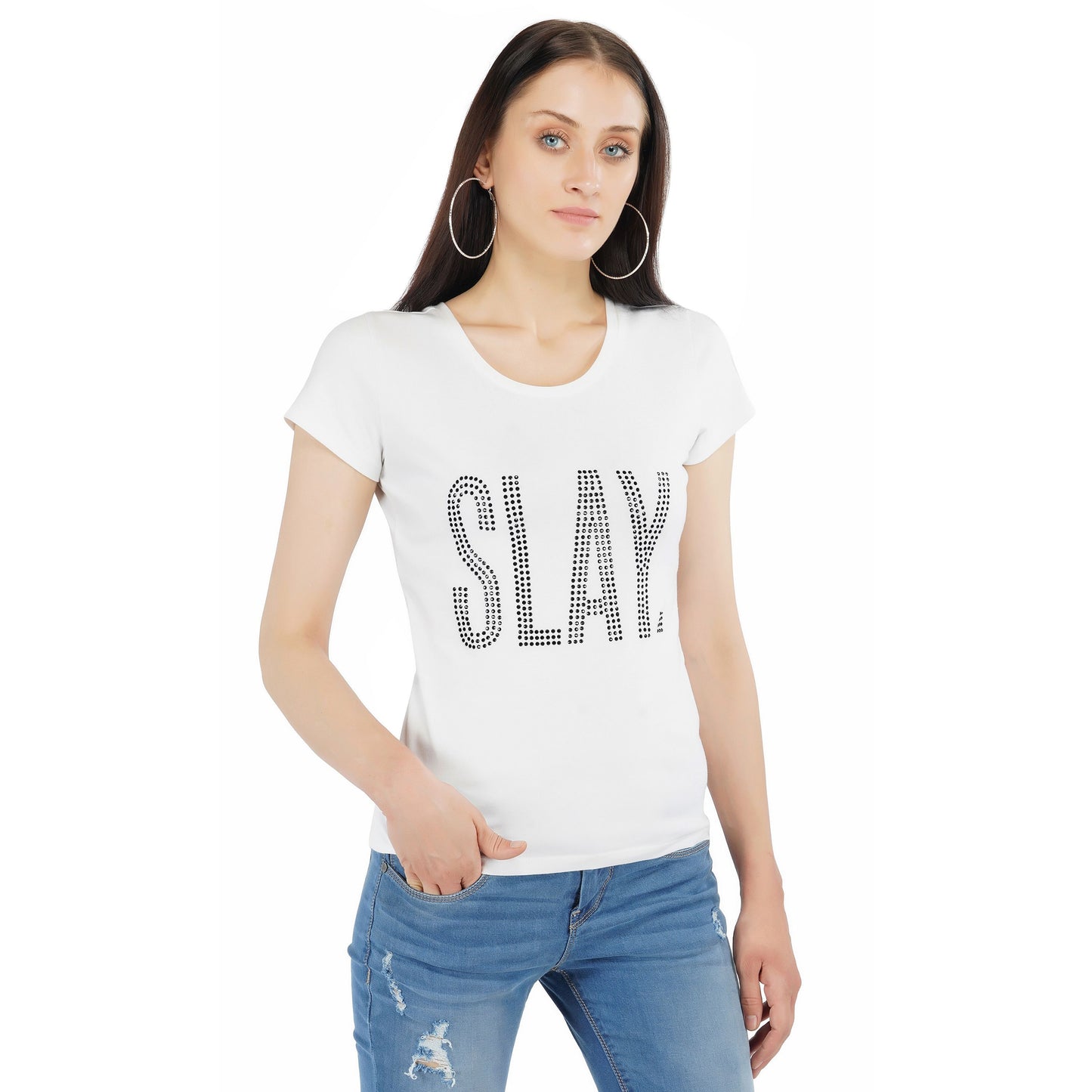 SLAY. Women's Black Crystal Embellished T-shirt-clothing-to-slay.myshopify.com-T-shirt