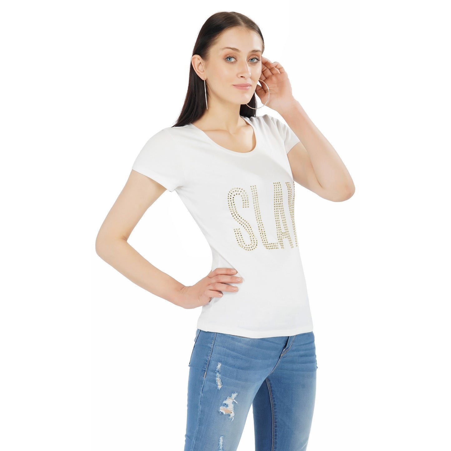 SLAY. Women's Golden Crystal Embellished T-shirt-clothing-to-slay.myshopify.com-T-shirt