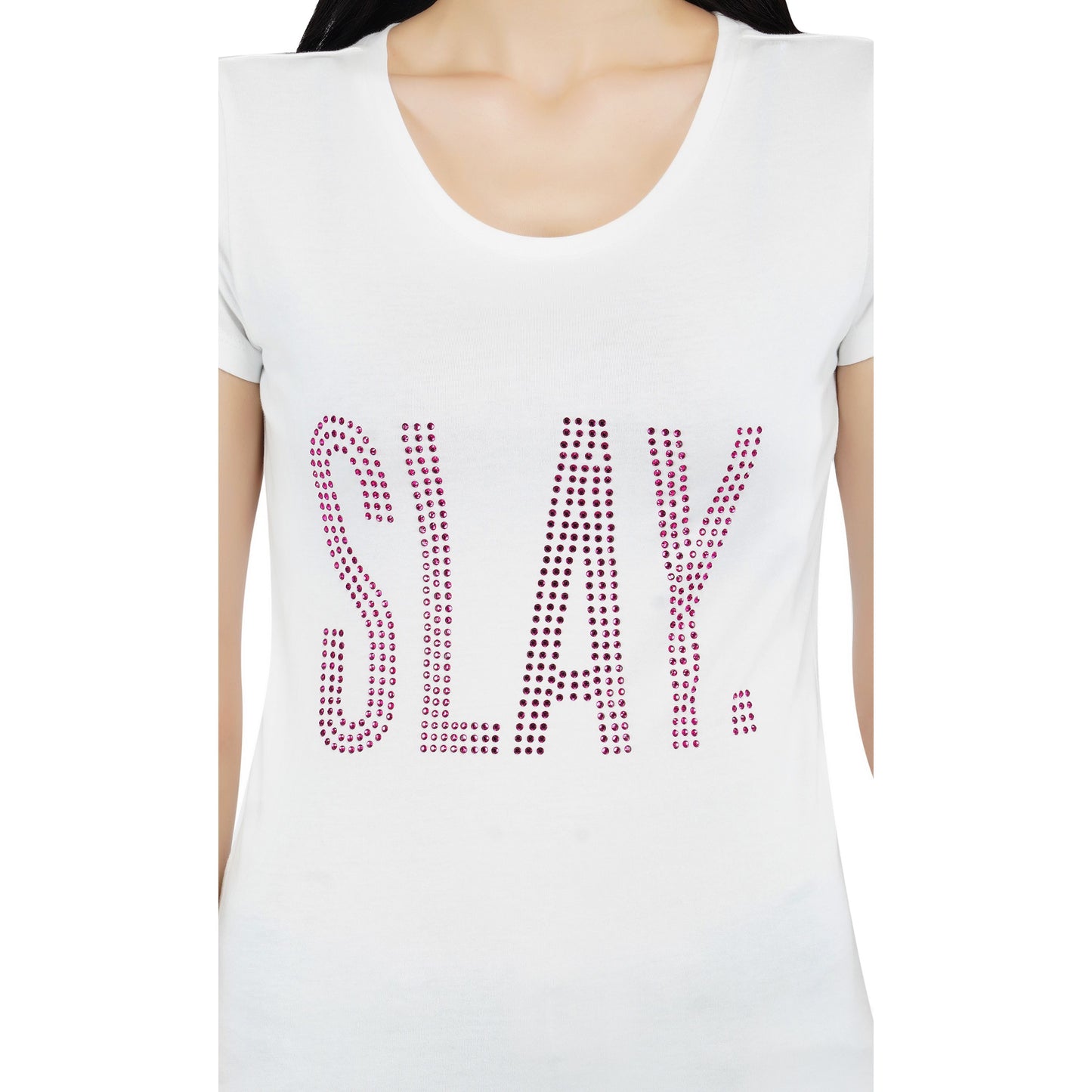 SLAY. Women's Pink Crystal Embellished T-shirt-clothing-to-slay.myshopify.com-T-shirt