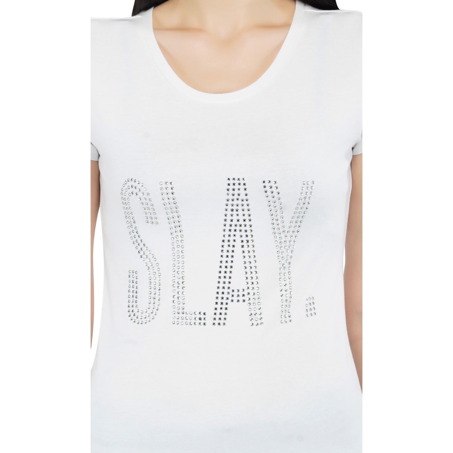 SLAY. Women's Silver Crystal Embellished T-shirt-clothing-to-slay.myshopify.com-T-shirt