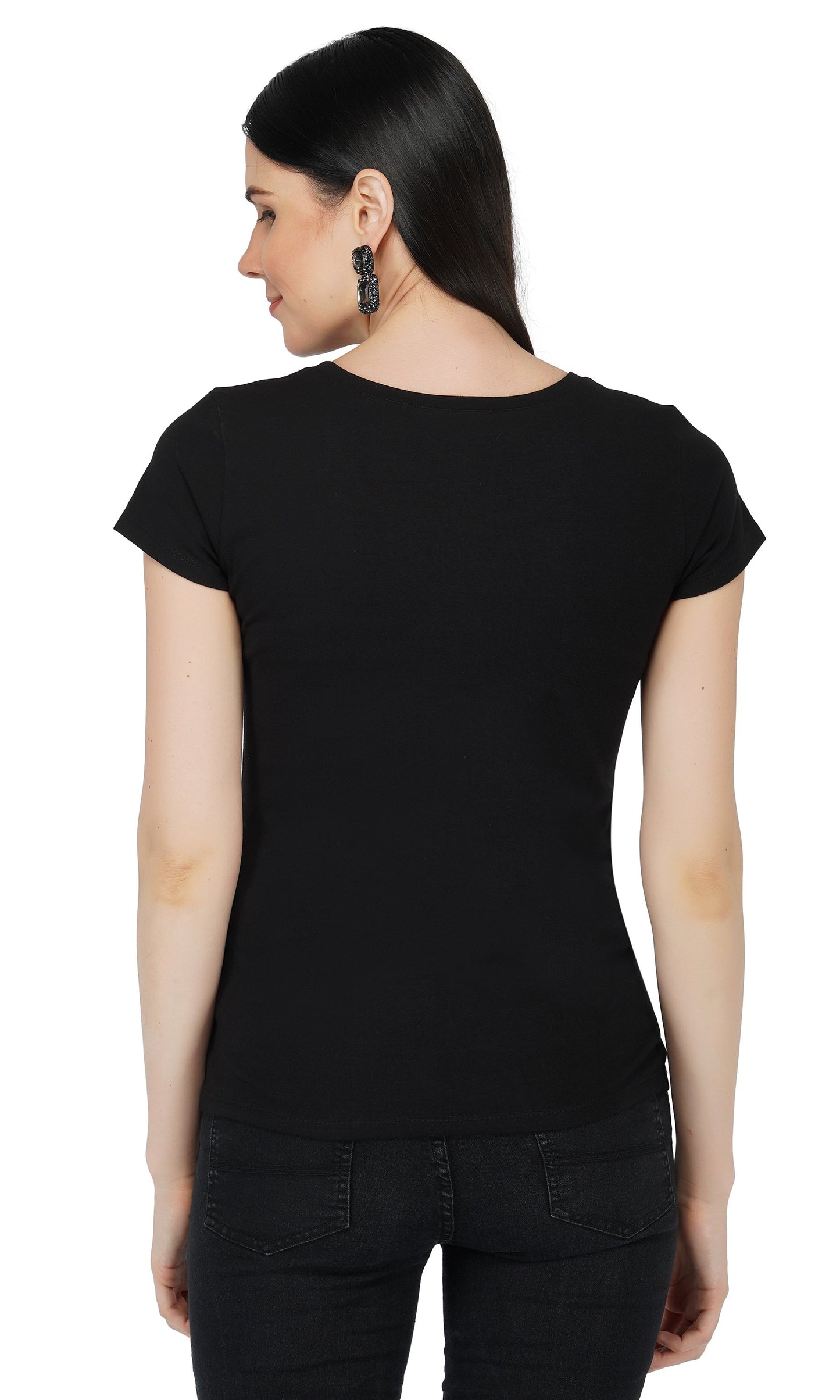 SLAY. Women's Pink Crystal Embellished SlimFit Black T-shirt-clothing-to-slay.myshopify.com-T-shirt