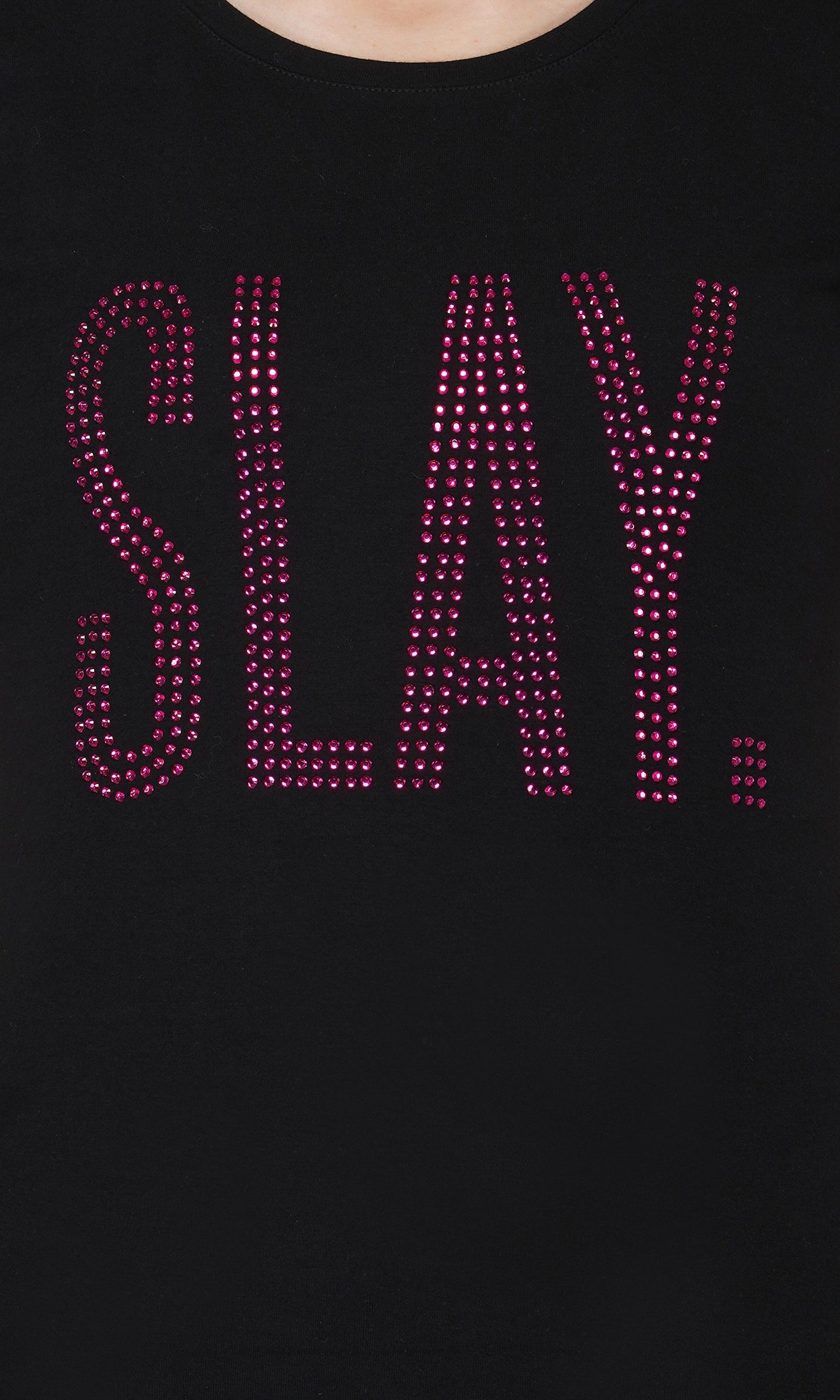 SLAY. Women's Pink Crystal Embellished SlimFit Black T-shirt-clothing-to-slay.myshopify.com-T-shirt