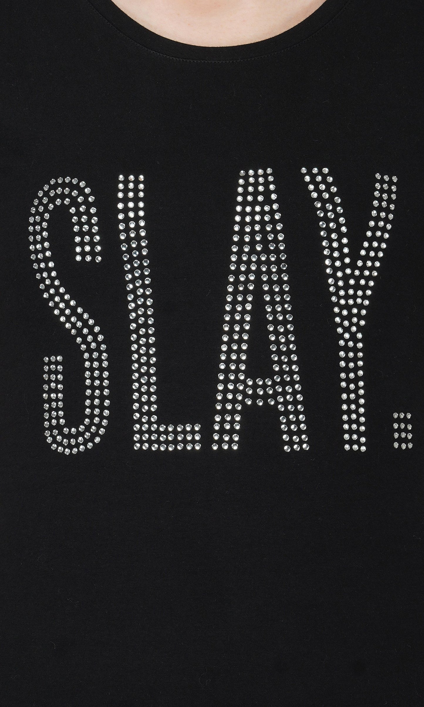 SLAY. Women's Silver Crystal Embellished SlimFit Black T-shirt-clothing-to-slay.myshopify.com-T-shirt