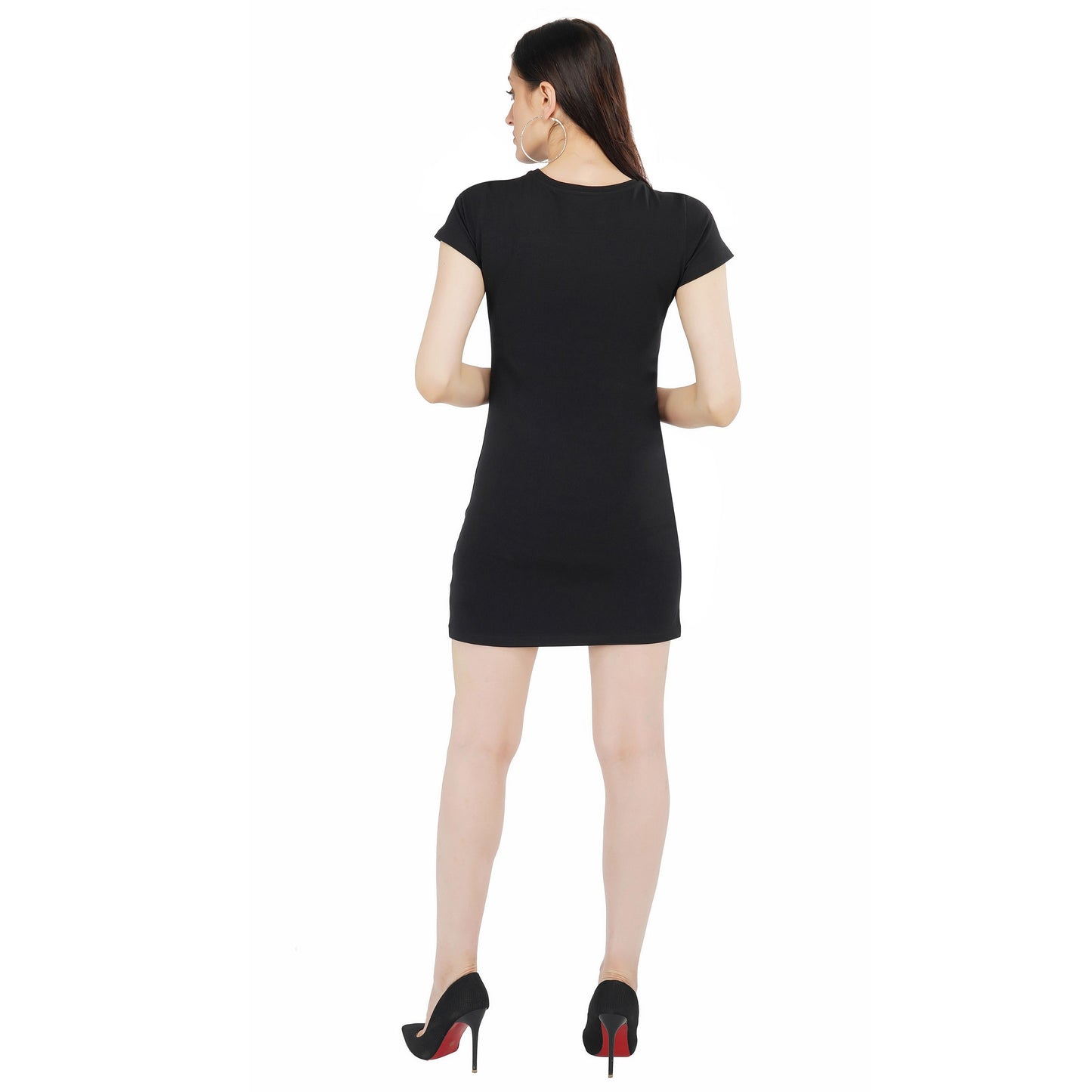 SLAY. Women's Silver Crystal Embellished Black T-shirt Dress-clothing-to-slay.myshopify.com-Dress