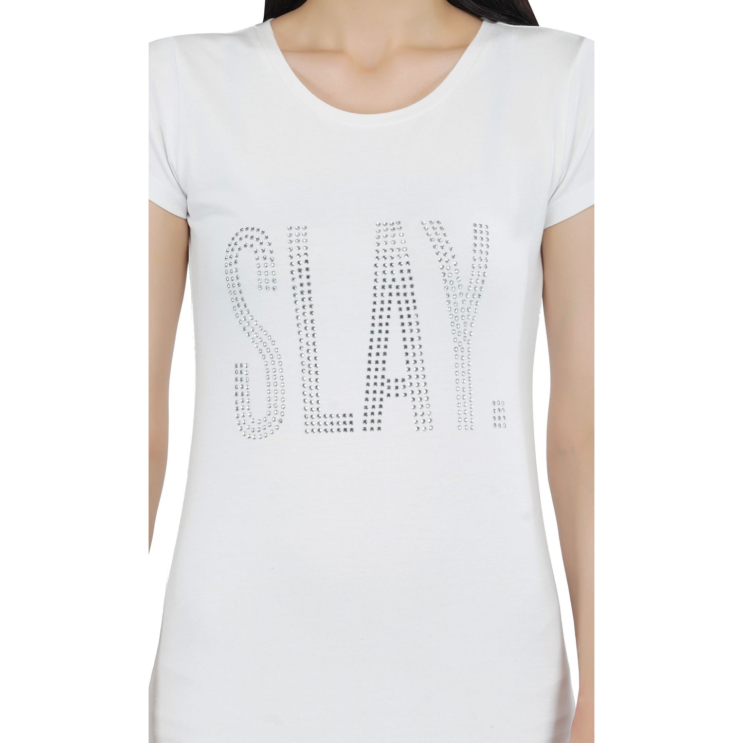 SLAY. Women's Silver Crystal Embellished T-shirt Dress-clothing-to-slay.myshopify.com-Dress