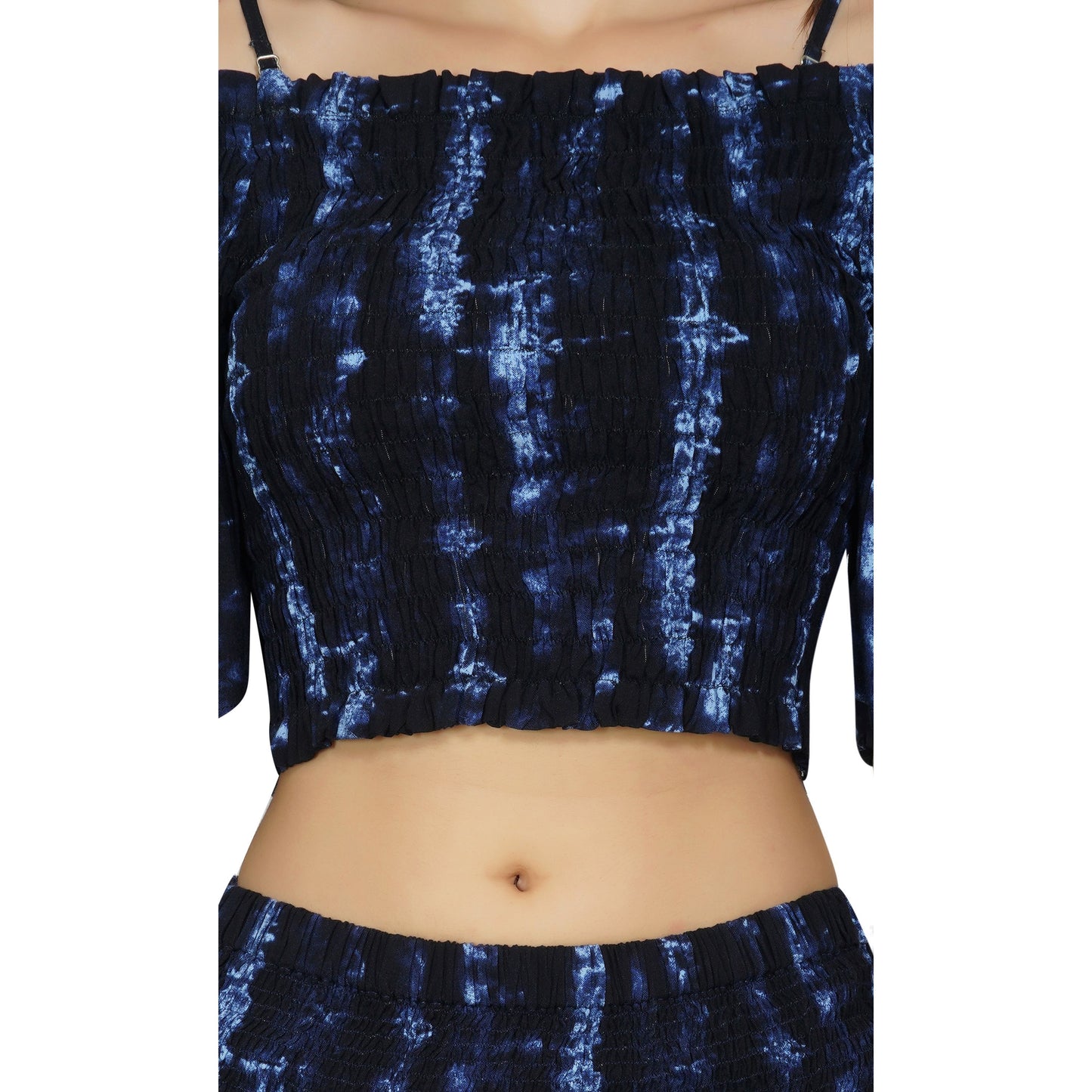 SLAY. Women's Navy Blue Tie-Dye Crop top and Harem Pants Palazzo Coord Set-clothing-to-slay.myshopify.com-Cami-harem Pant Set