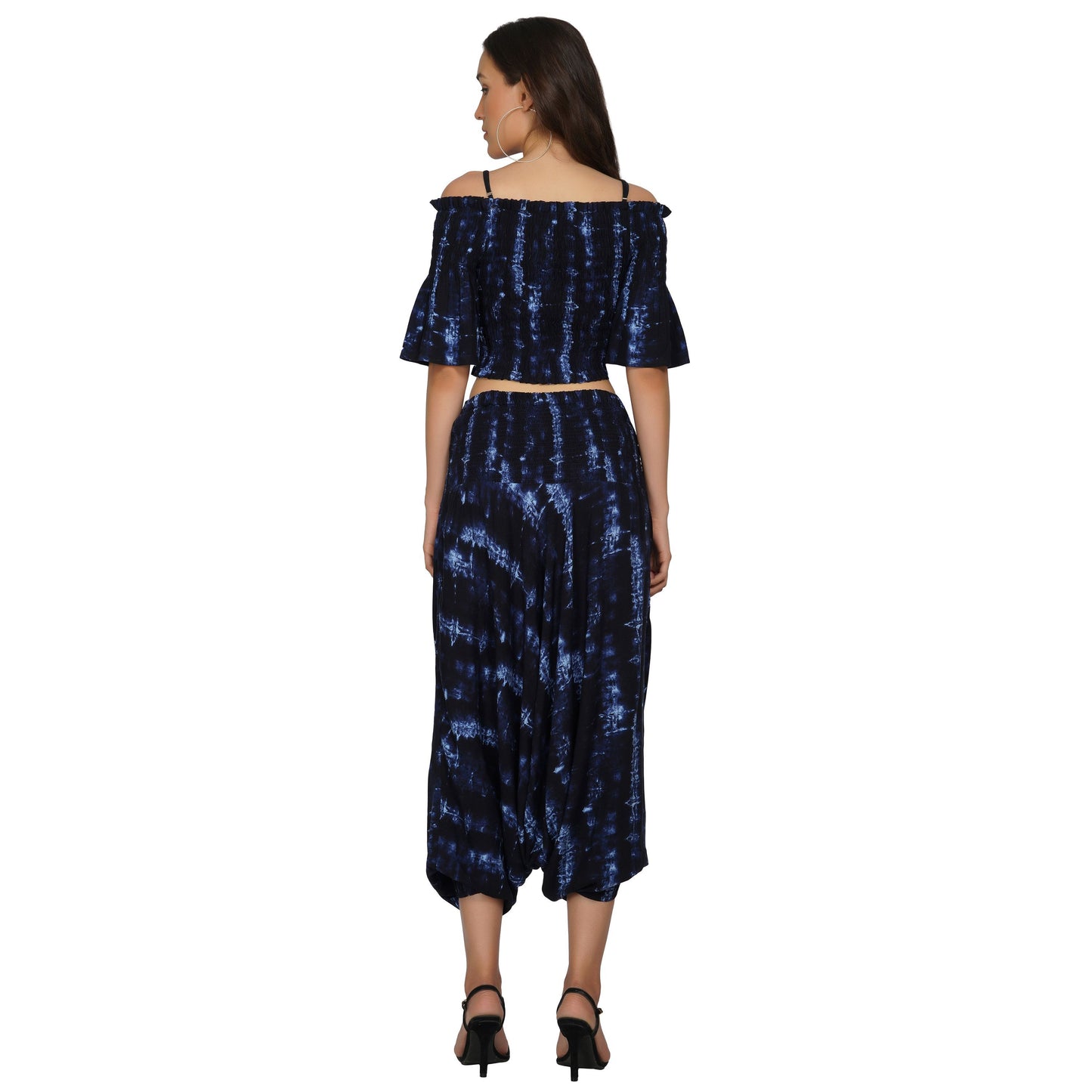 SLAY. Women's Navy Blue Tie-Dye Crop top and Harem Pants Palazzo Coord Set-clothing-to-slay.myshopify.com-Cami-harem Pant Set