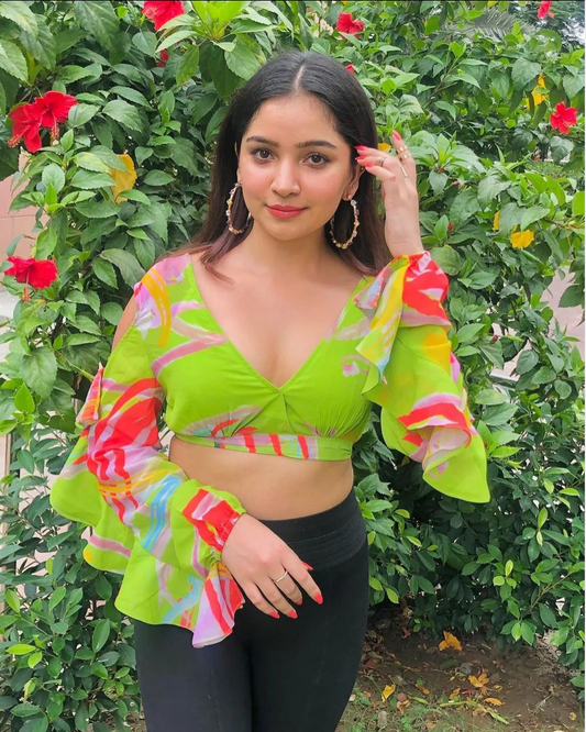 SLAY. Women's V-Neck Blouse With Ruffle Sleeve