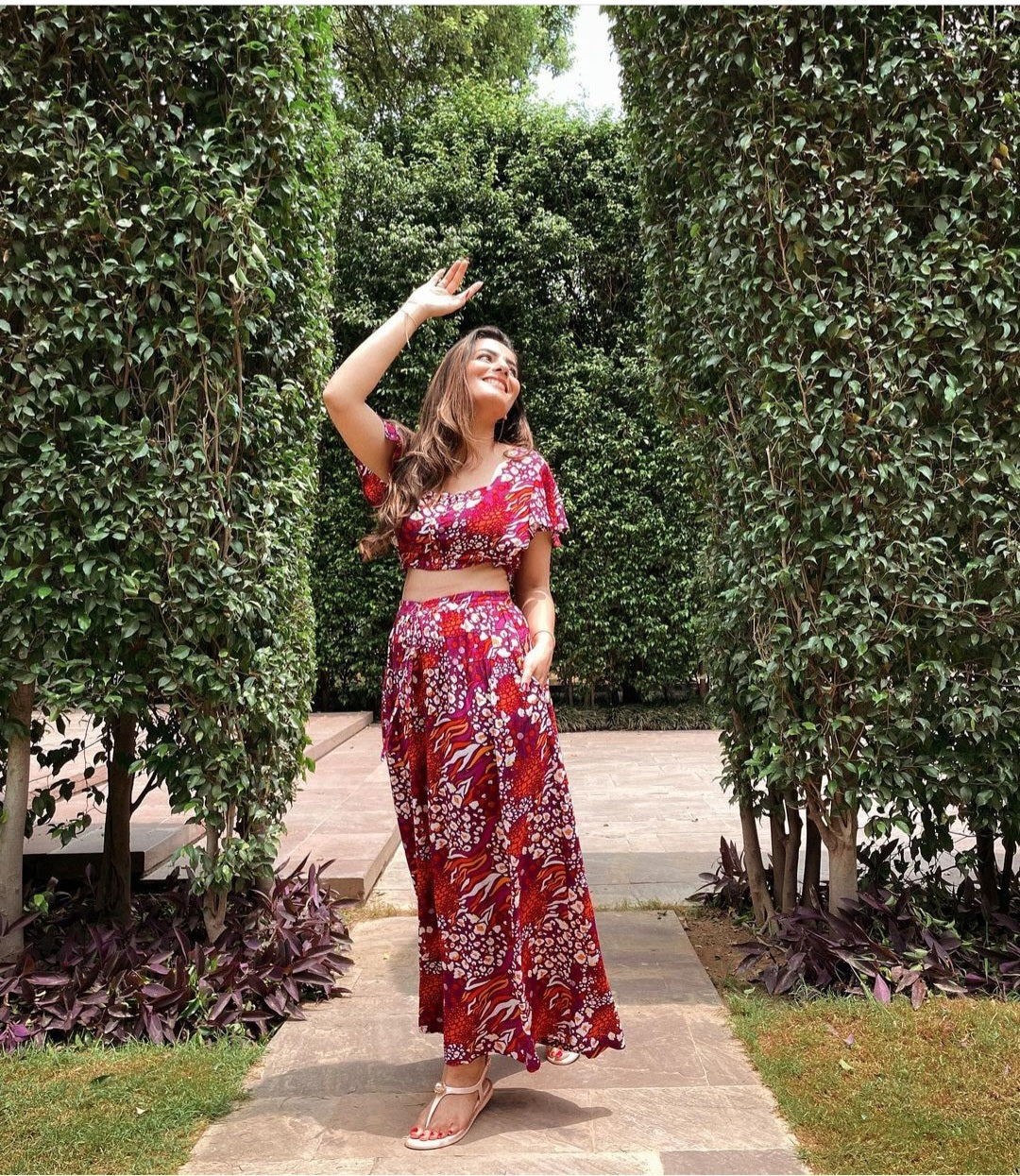 SLAY. Women's Fuchsia Crop top & Palazzo Co-ord Set