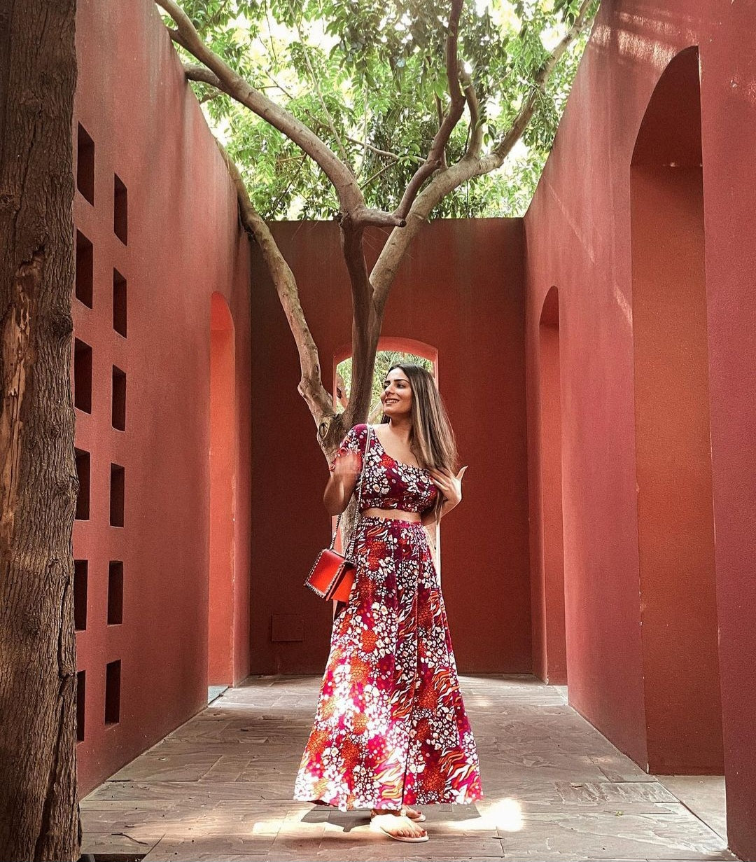 SLAY. Women's Fuchsia Crop top & Palazzo Co-ord Set