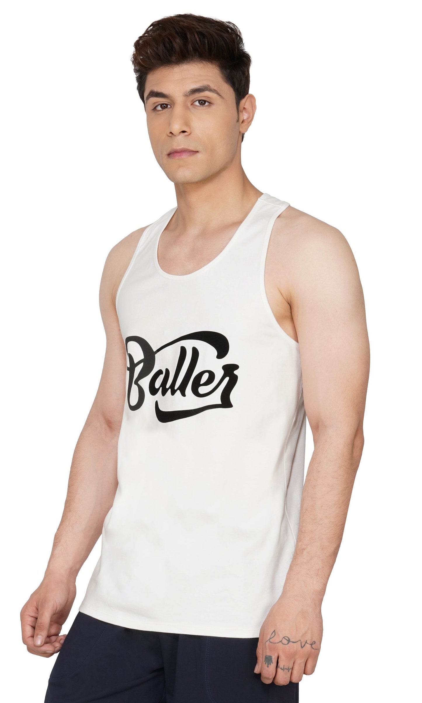 SLAY. Men's BALLER Edition Printed White Gym Vest-clothing-to-slay.myshopify.com-Vest