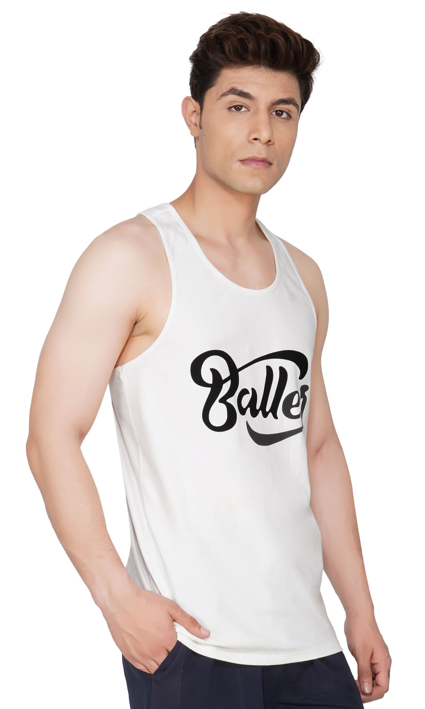 SLAY. Men's BALLER Edition Printed White Gym Vest-clothing-to-slay.myshopify.com-Vest