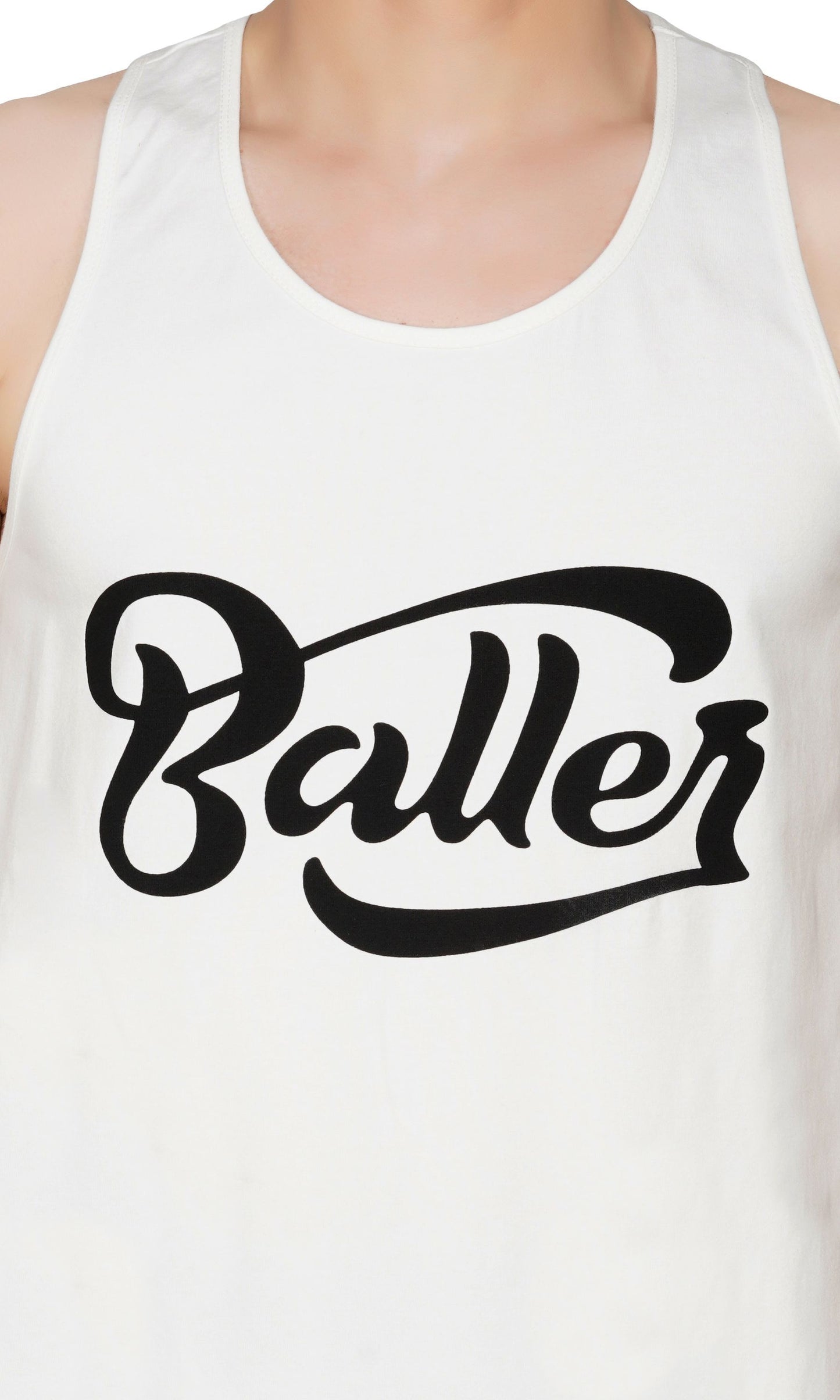 SLAY. Men's BALLER Edition Printed White Gym Vest-clothing-to-slay.myshopify.com-Vest