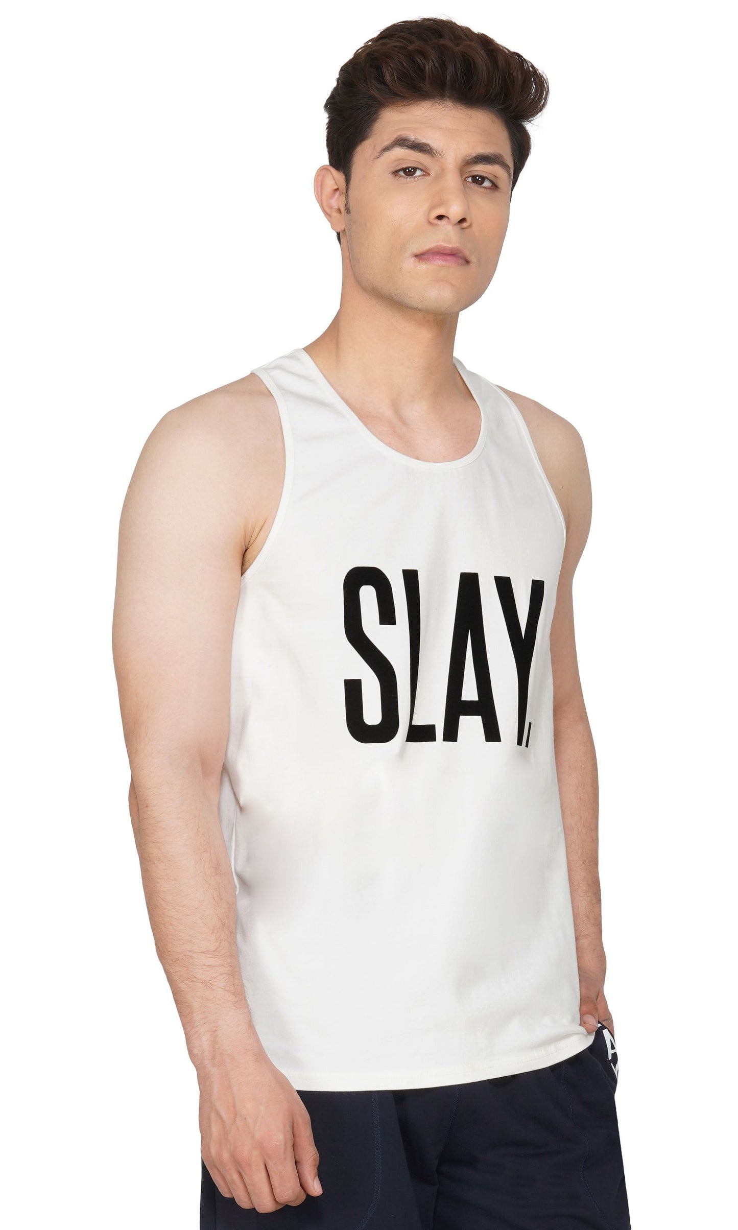 SLAY. Classic Men's Printed White Gym Vest-clothing-to-slay.myshopify.com-Vest