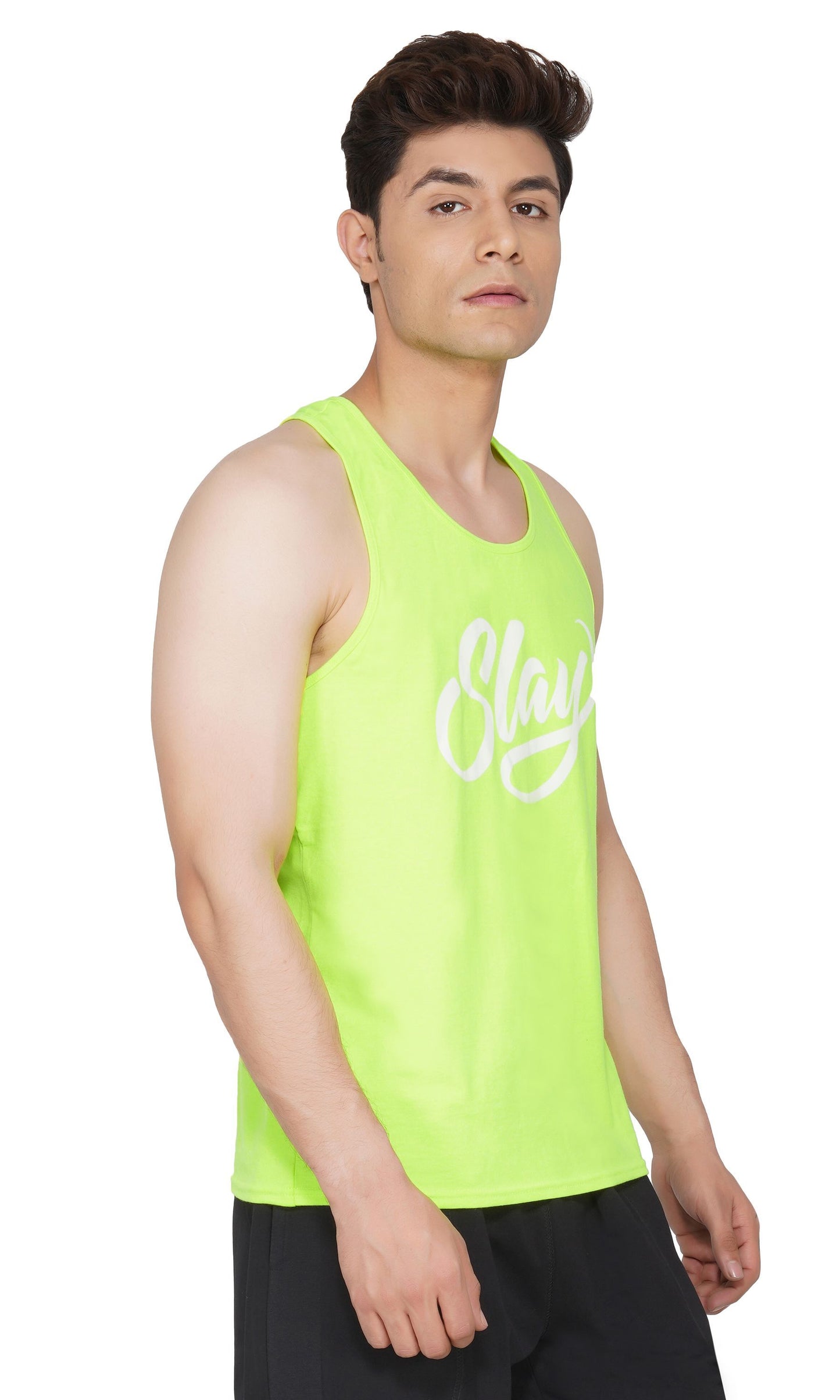 SLAY. Sport Men's Printed Neon Green Gym Vest-clothing-to-slay.myshopify.com-Vest